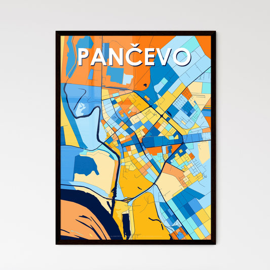 PANČEVO SERBIA Vibrant Colorful Art Map Poster Blue Orange