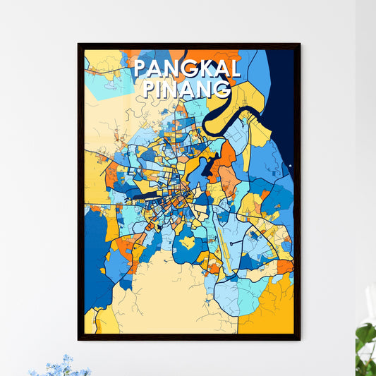 PANGKAL PINANG INDONESIA Vibrant Colorful Art Map Poster Blue Orange