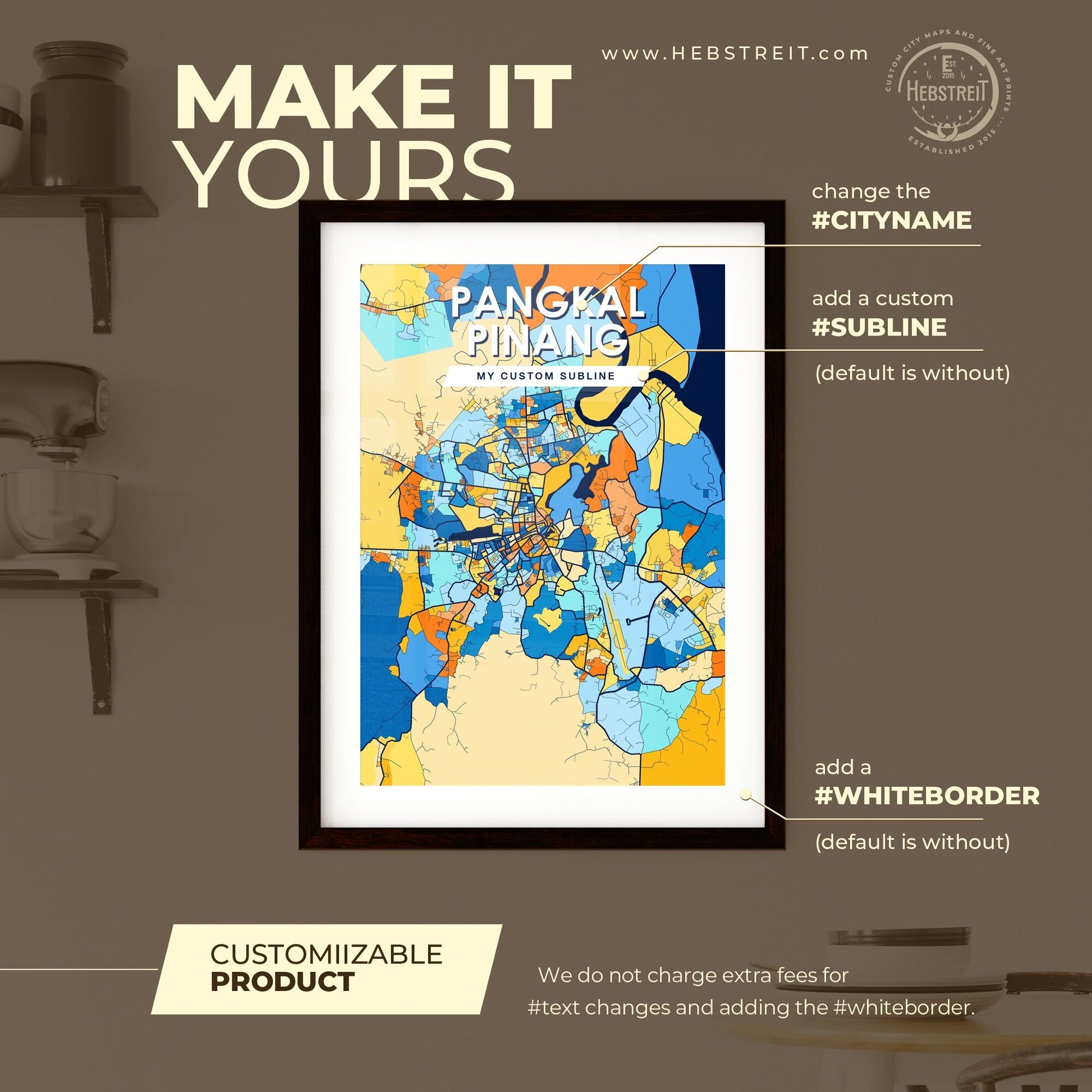 PANGKAL PINANG INDONESIA Vibrant Colorful Art Map Poster Blue Orange