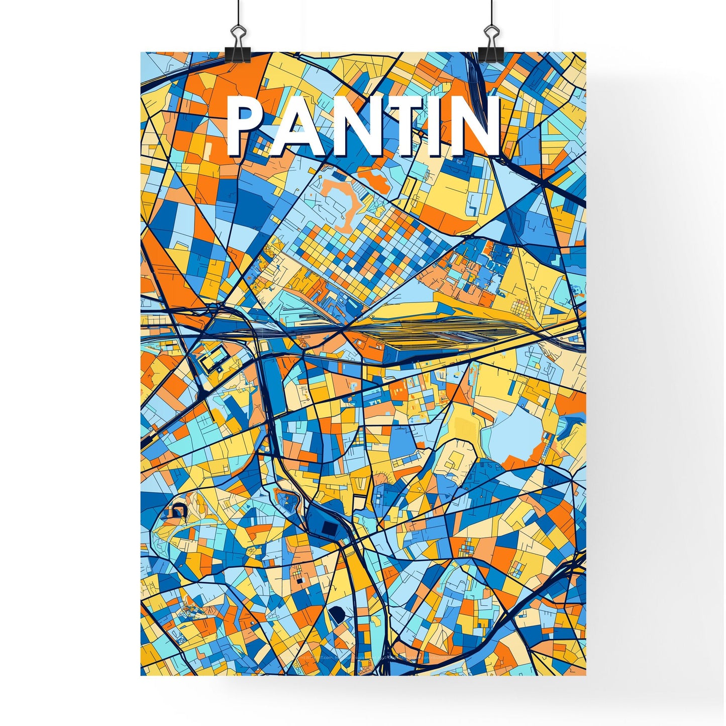 PANTIN FRANCE Vibrant Colorful Art Map Poster Blue Orange