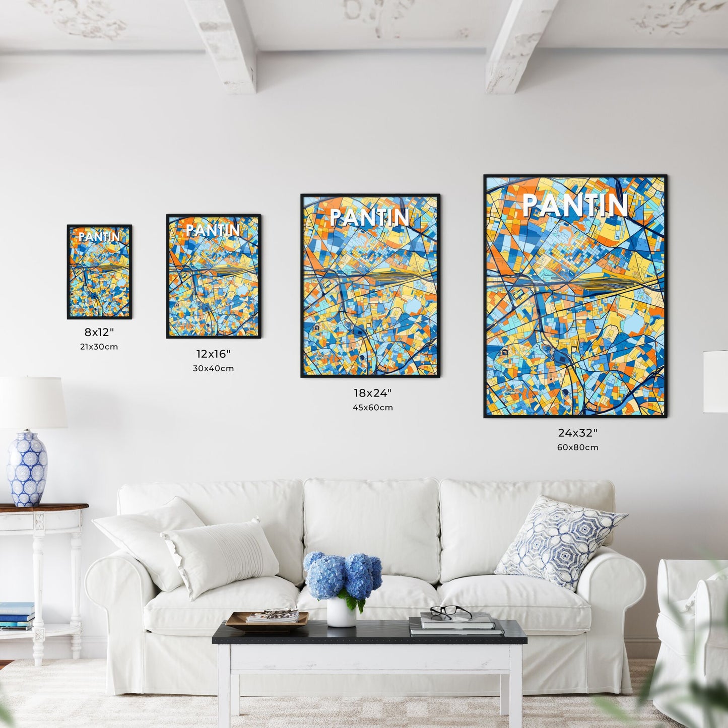 PANTIN FRANCE Vibrant Colorful Art Map Poster Blue Orange
