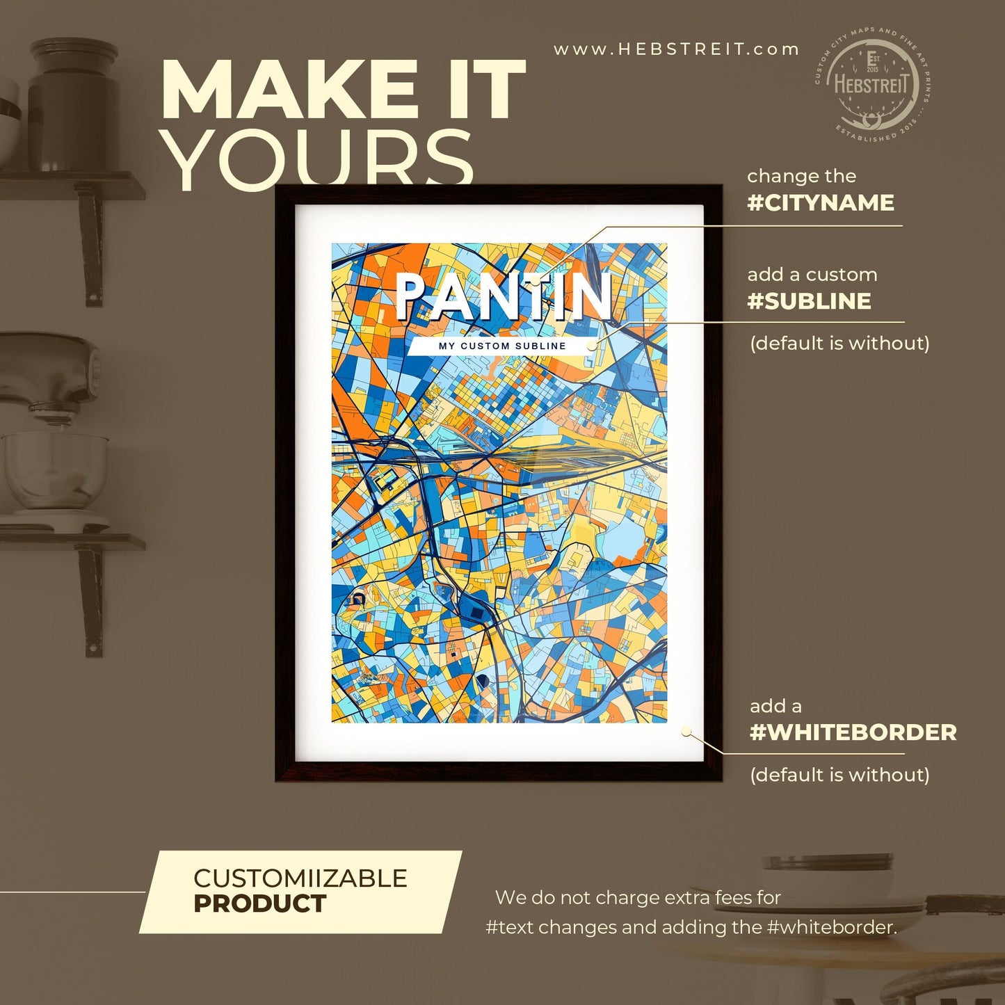 PANTIN FRANCE Vibrant Colorful Art Map Poster Blue Orange