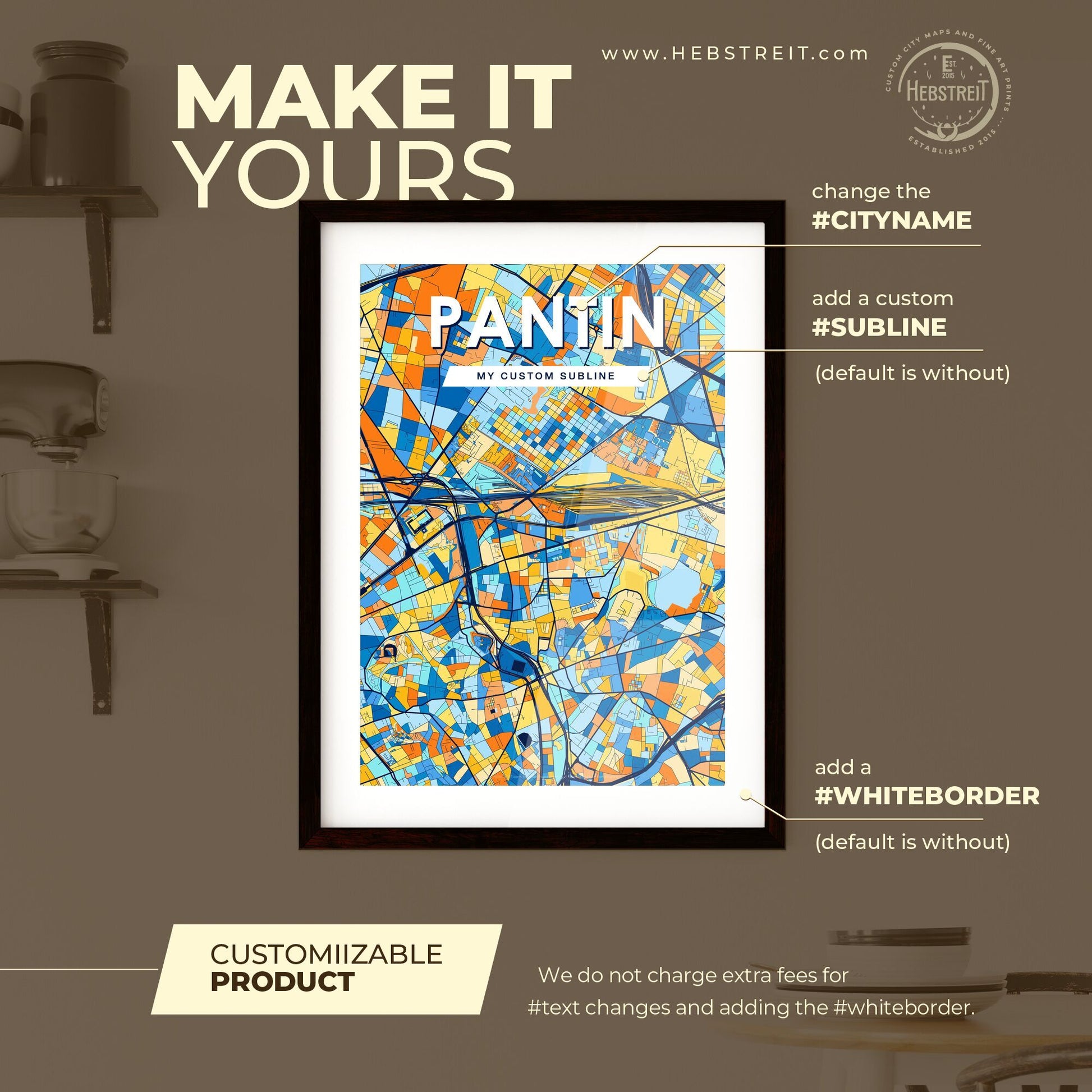 PANTIN FRANCE Vibrant Colorful Art Map Poster Blue Orange
