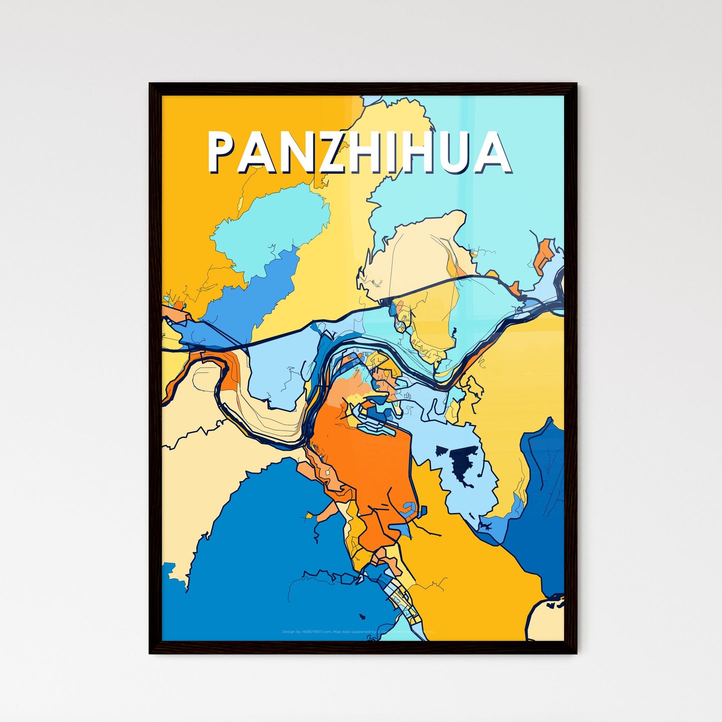 PANZHIHUA CHINA Vibrant Colorful Art Map Poster Blue Orange