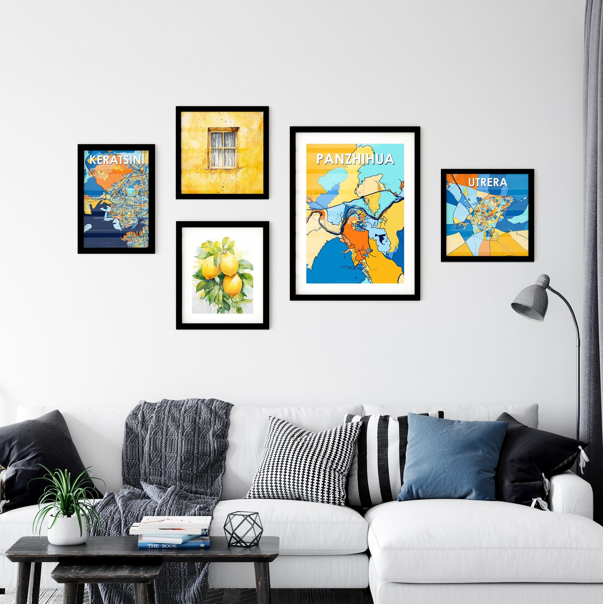 PANZHIHUA CHINA Vibrant Colorful Art Map Poster Blue Orange