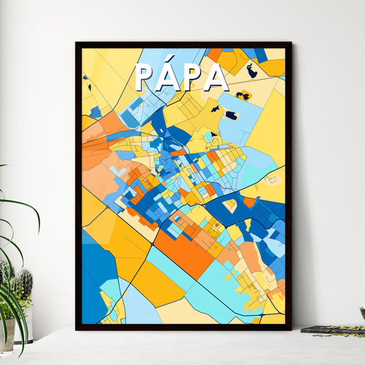 PÁPA HUNGARY Vibrant Colorful Art Map Poster Blue Orange