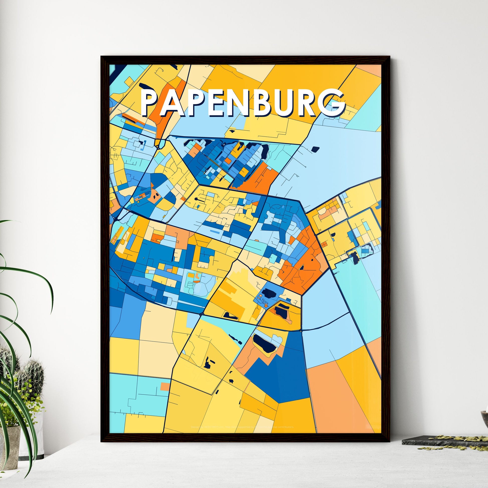 PAPENBURG GERMANY Vibrant Colorful Art Map Poster Blue Orange