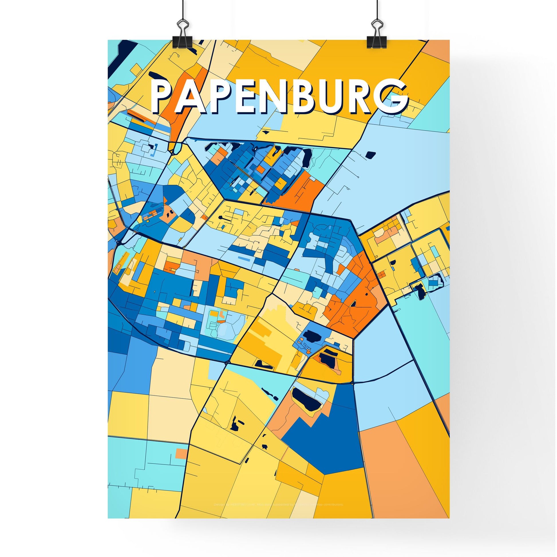 PAPENBURG GERMANY Vibrant Colorful Art Map Poster Blue Orange