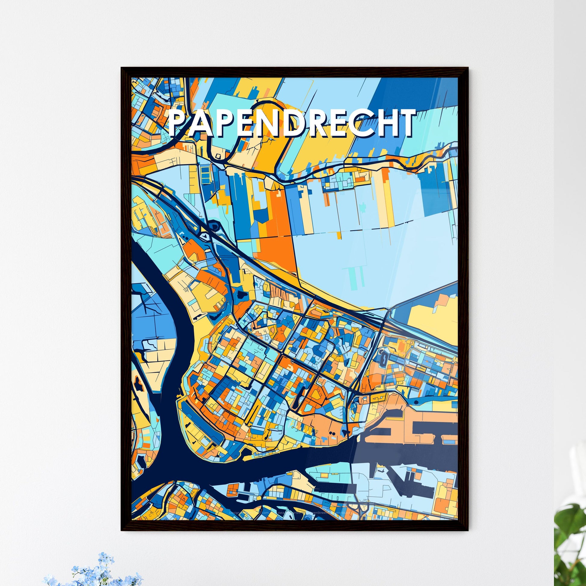 PAPENDRECHT NETHERLANDS Vibrant Colorful Art Map Poster Blue Orange