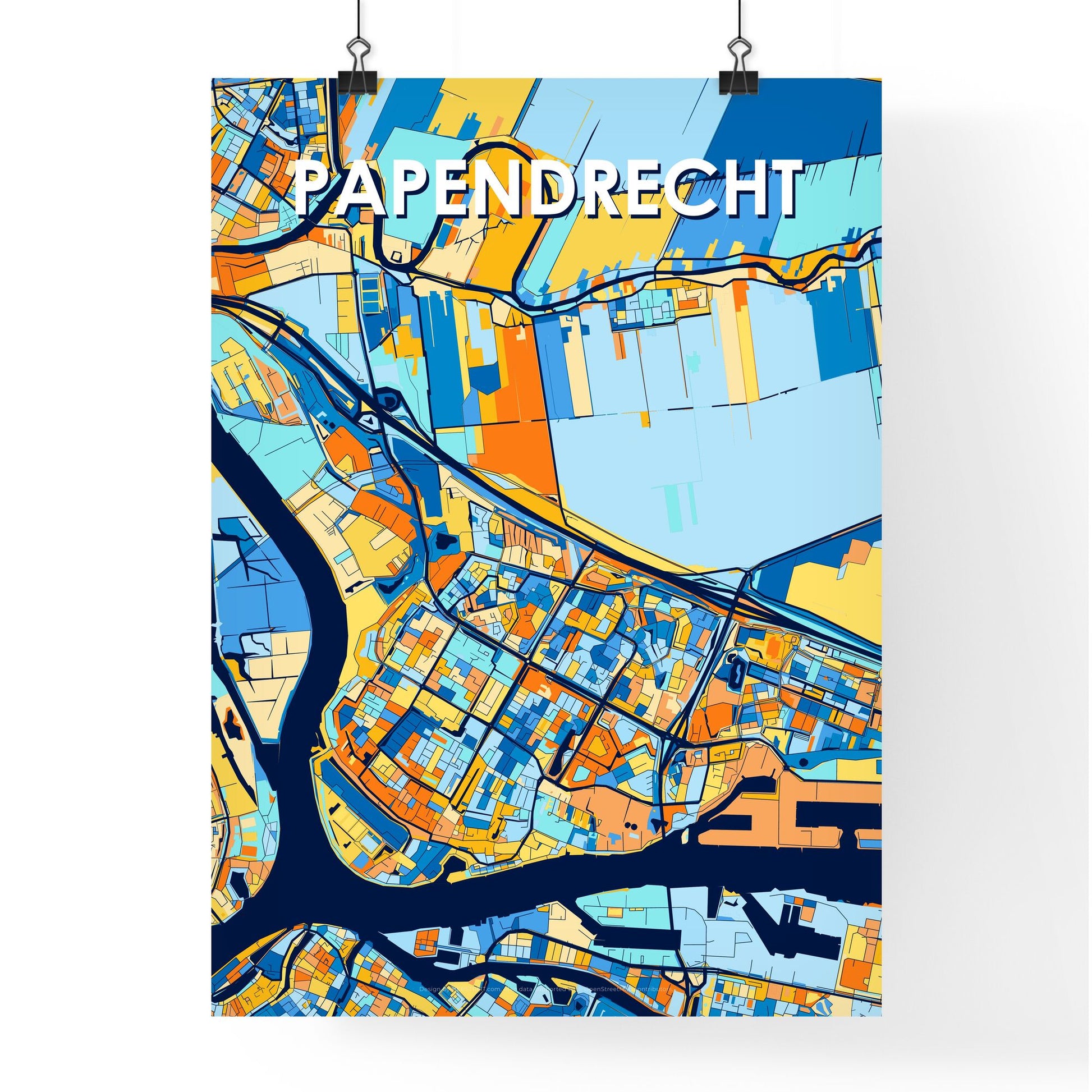 PAPENDRECHT NETHERLANDS Vibrant Colorful Art Map Poster Blue Orange