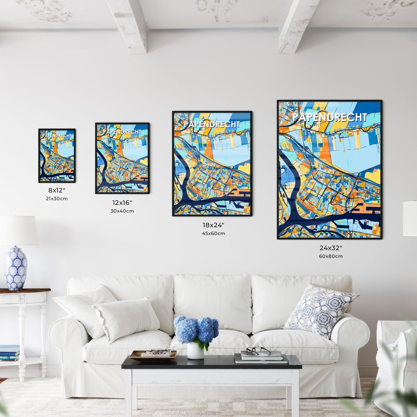 PAPENDRECHT NETHERLANDS Vibrant Colorful Art Map Poster Blue Orange