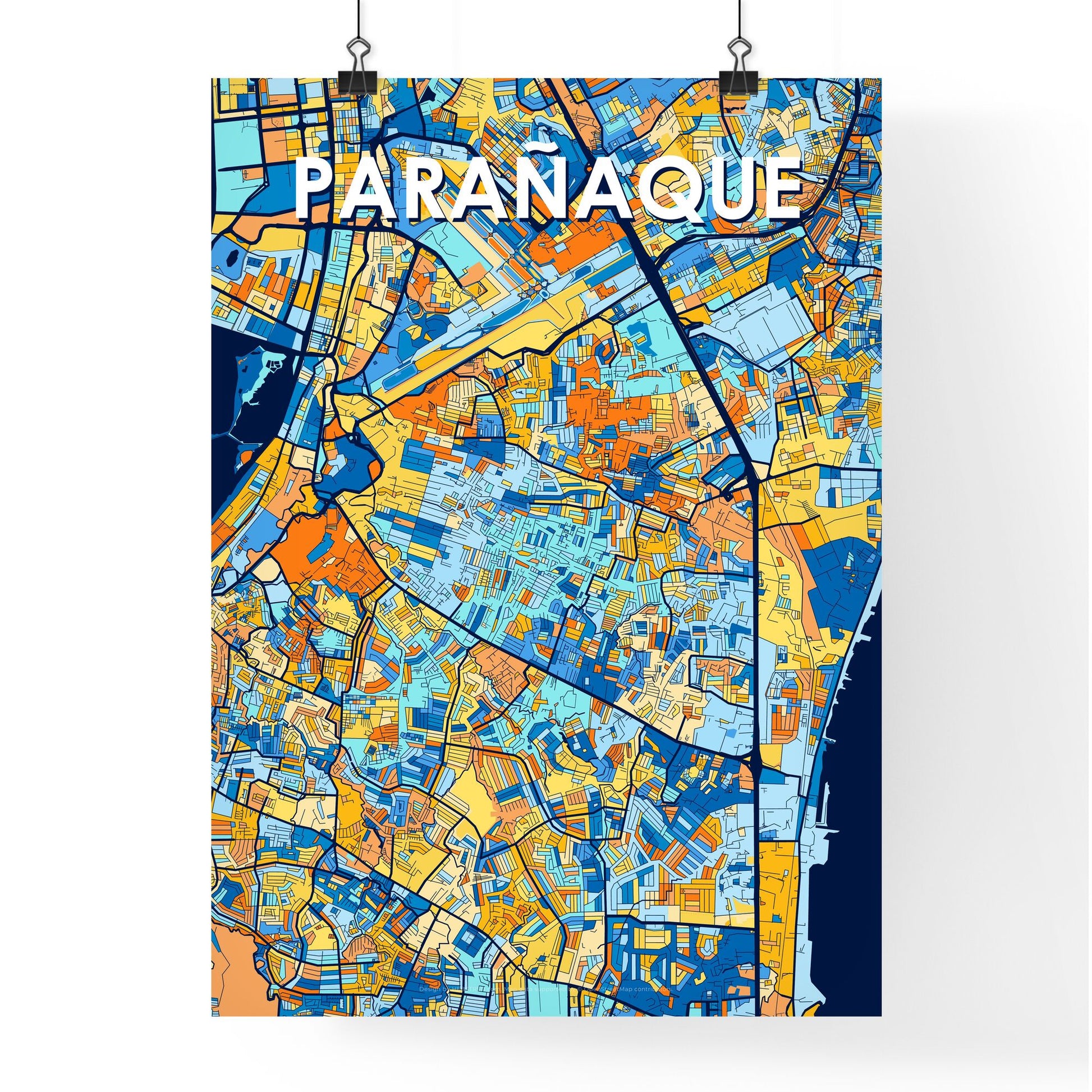 PARAÑAQUE PHILIPPINES Vibrant Colorful Art Map Poster Blue Orange