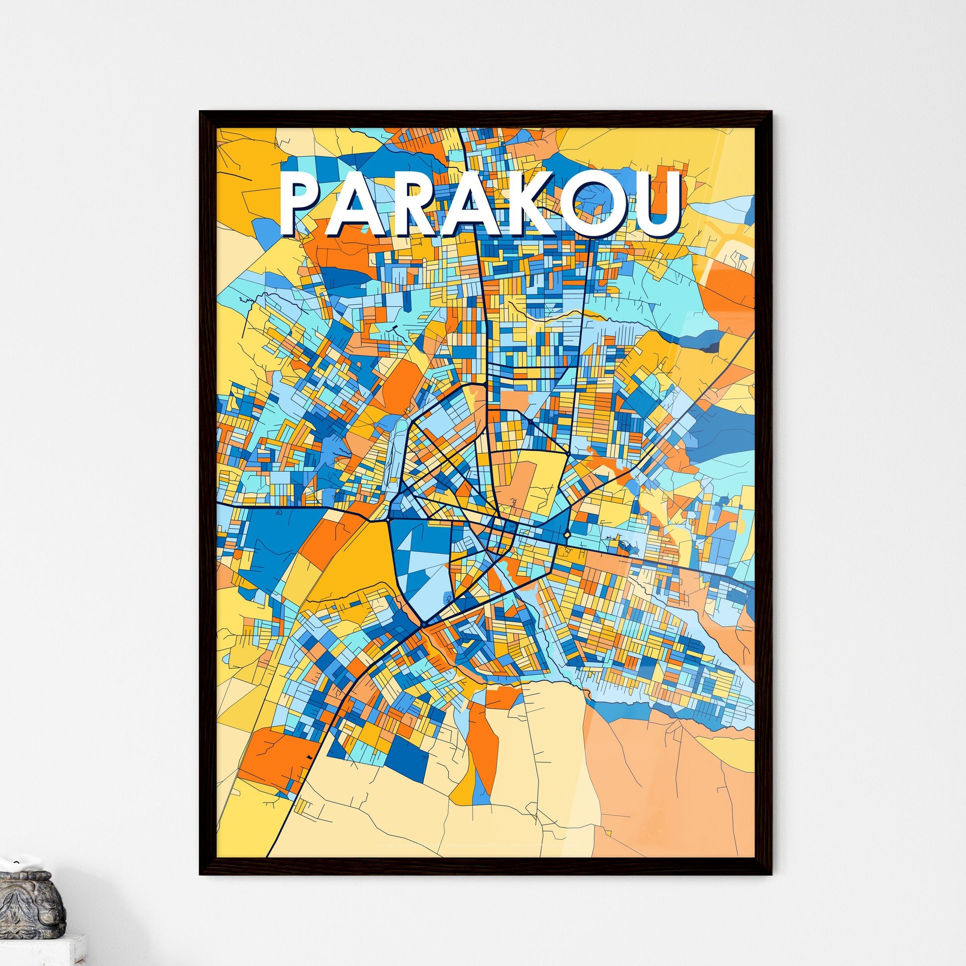 PARAKOU BENIN Vibrant Colorful Art Map Poster Blue Orange