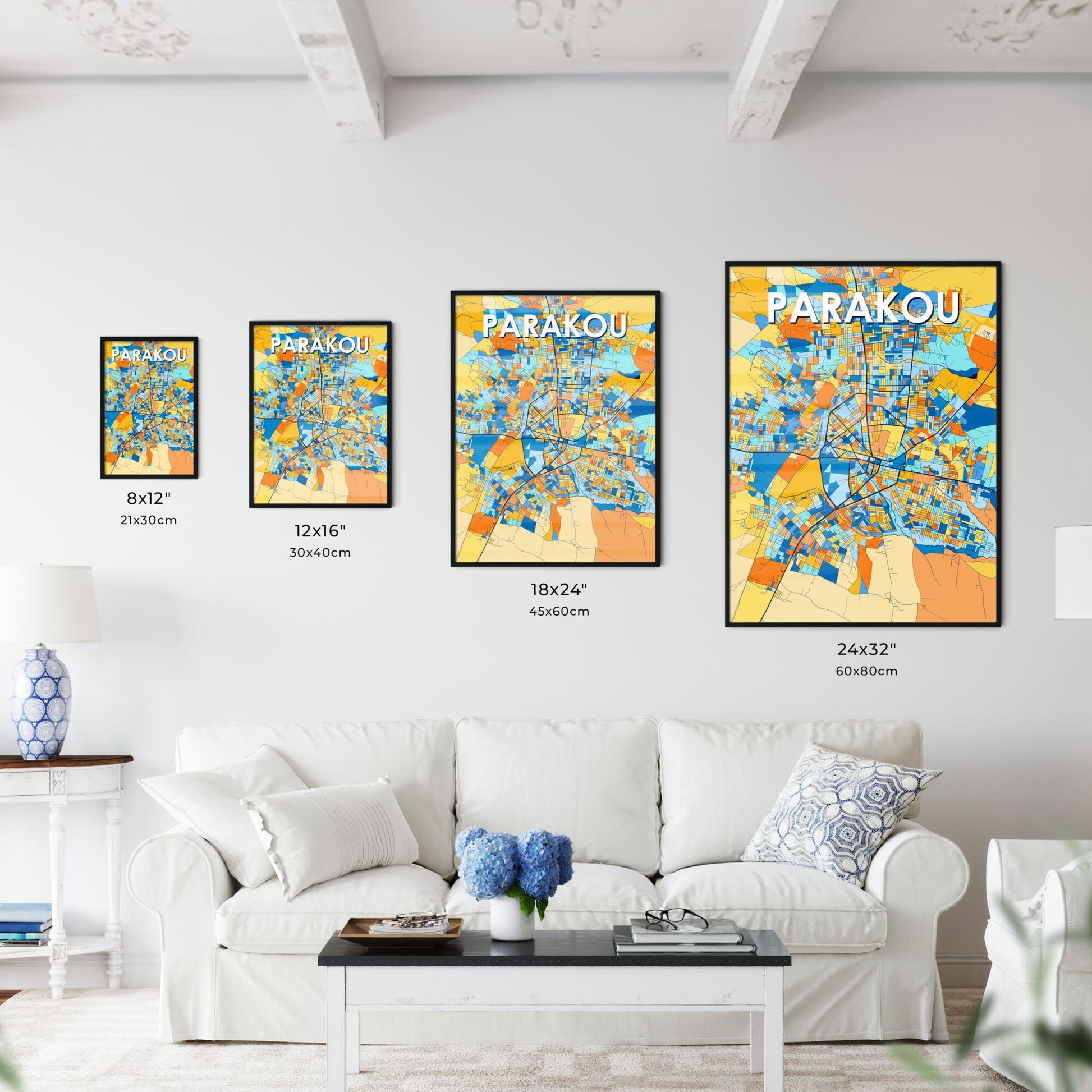 PARAKOU BENIN Vibrant Colorful Art Map Poster Blue Orange