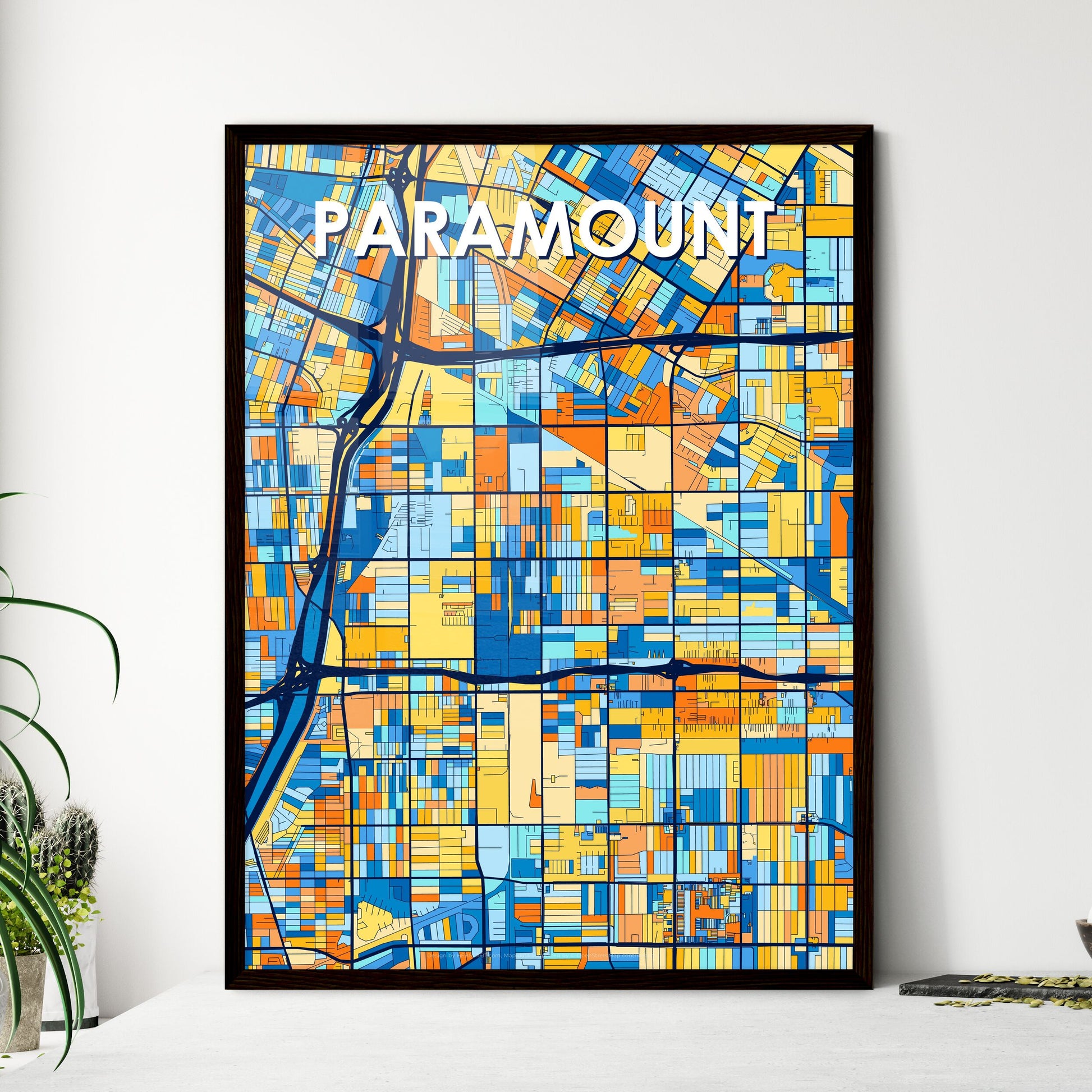 PARAMOUNT CALIFORNIA Vibrant Colorful Art Map Poster Blue Orange