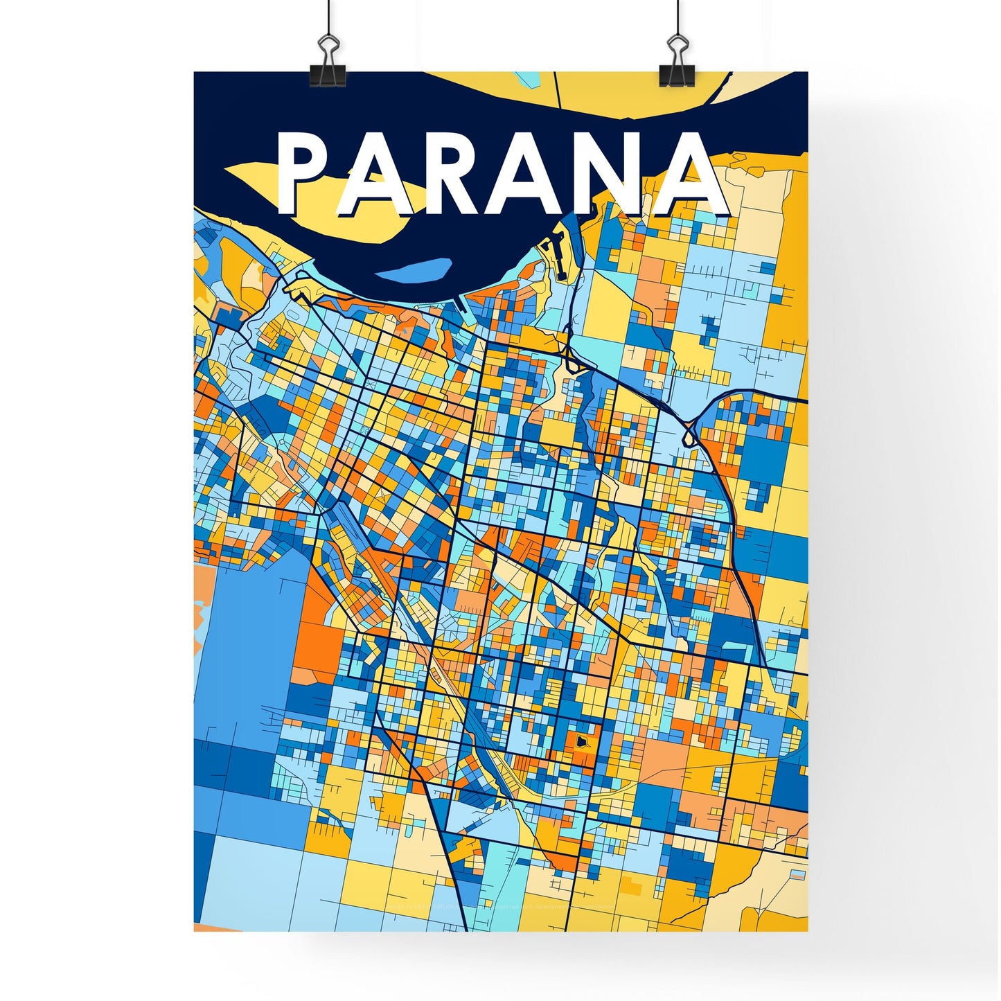 PARANA ARGENTINA Vibrant Colorful Art Map Poster Blue Orange