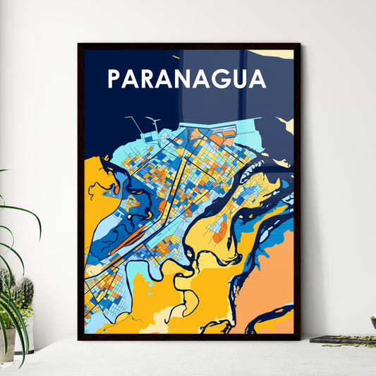 PARANAGUA BRAZIL Vibrant Colorful Art Map Poster Blue Orange