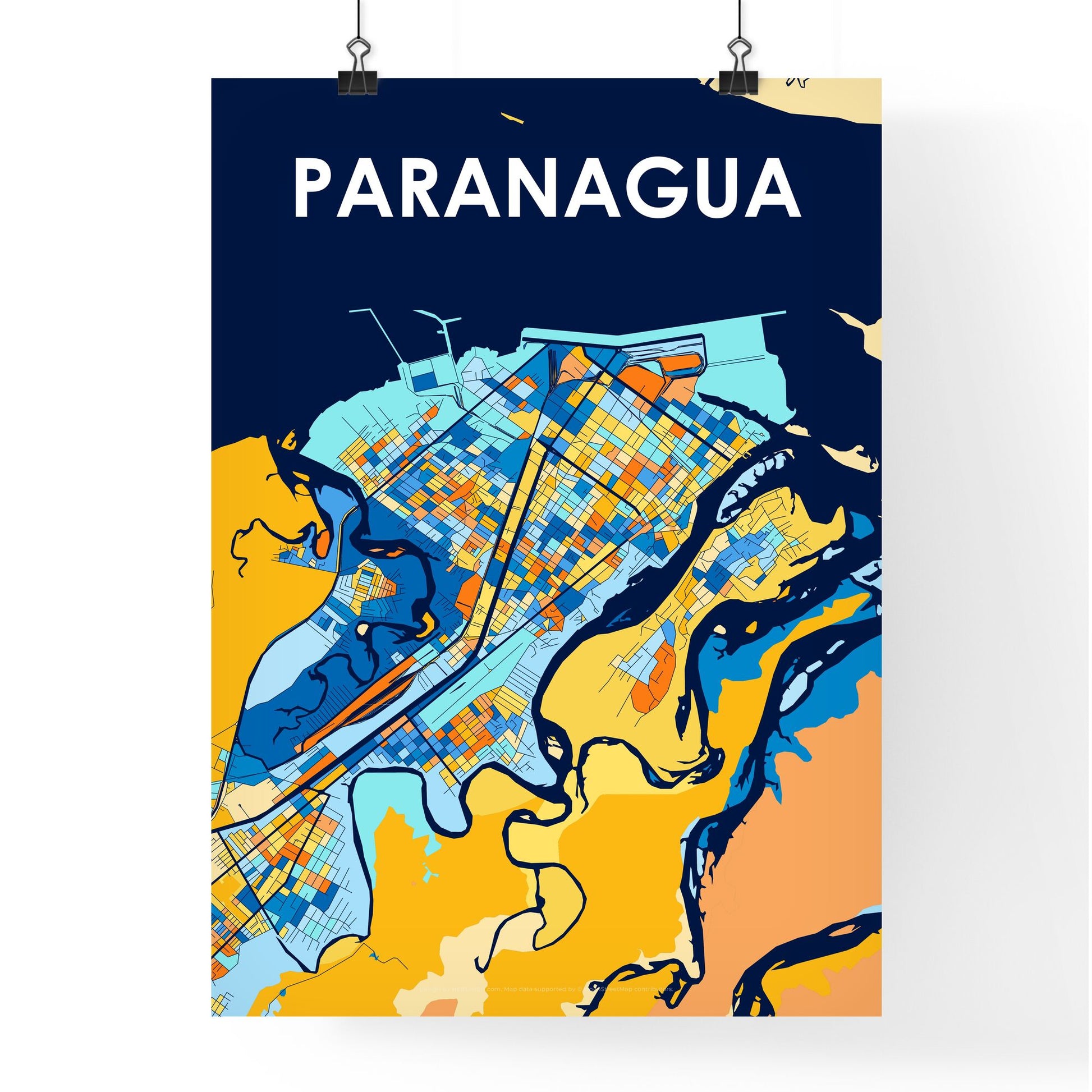 PARANAGUA BRAZIL Vibrant Colorful Art Map Poster Blue Orange