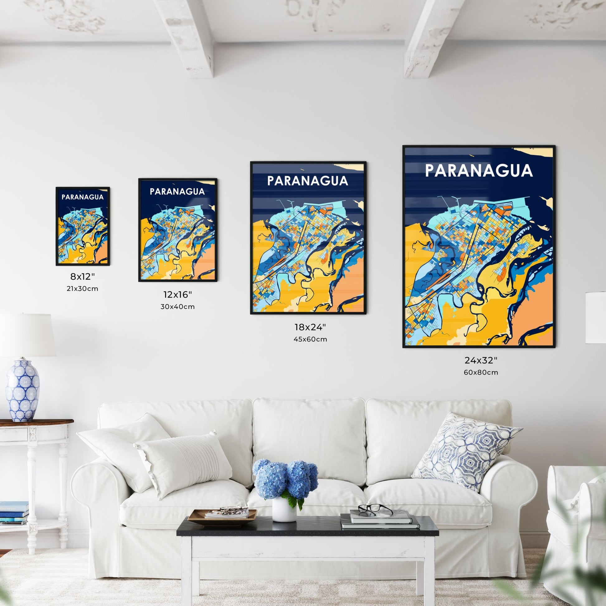 PARANAGUA BRAZIL Vibrant Colorful Art Map Poster Blue Orange