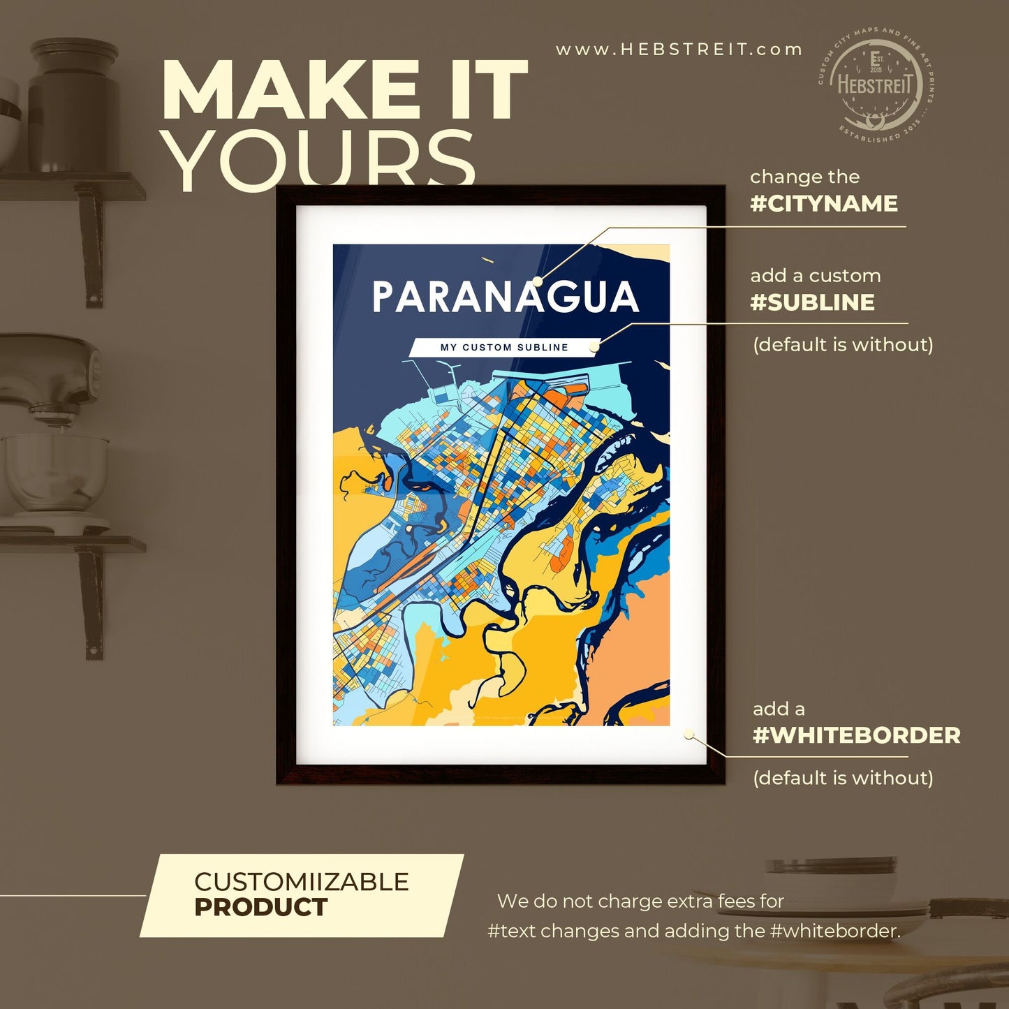 PARANAGUA BRAZIL Vibrant Colorful Art Map Poster Blue Orange