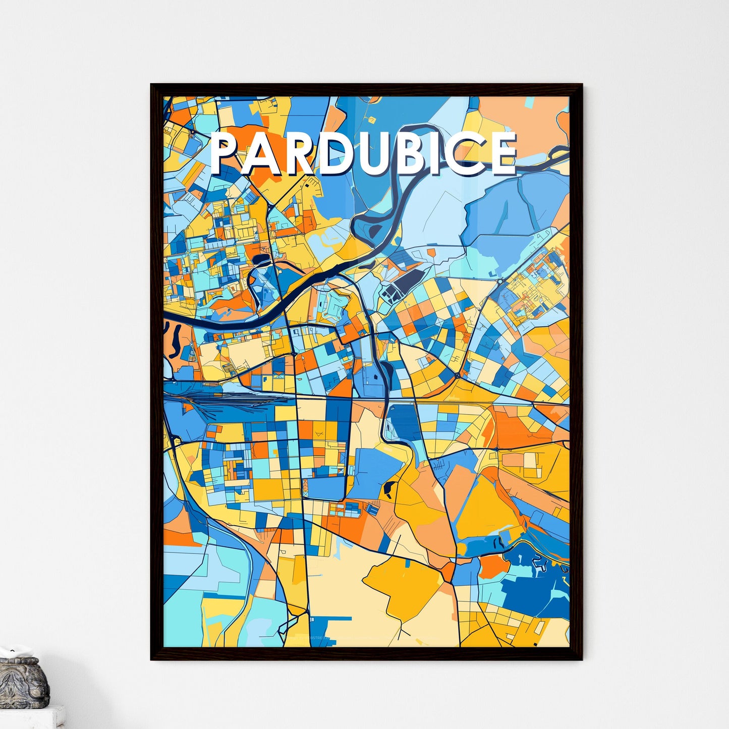 PARDUBICE CZECHIA Vibrant Colorful Art Map Poster Blue Orange