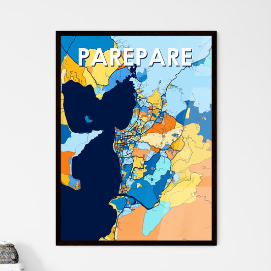 PAREPARE INDONESIA Vibrant Colorful Art Map Poster Blue Orange