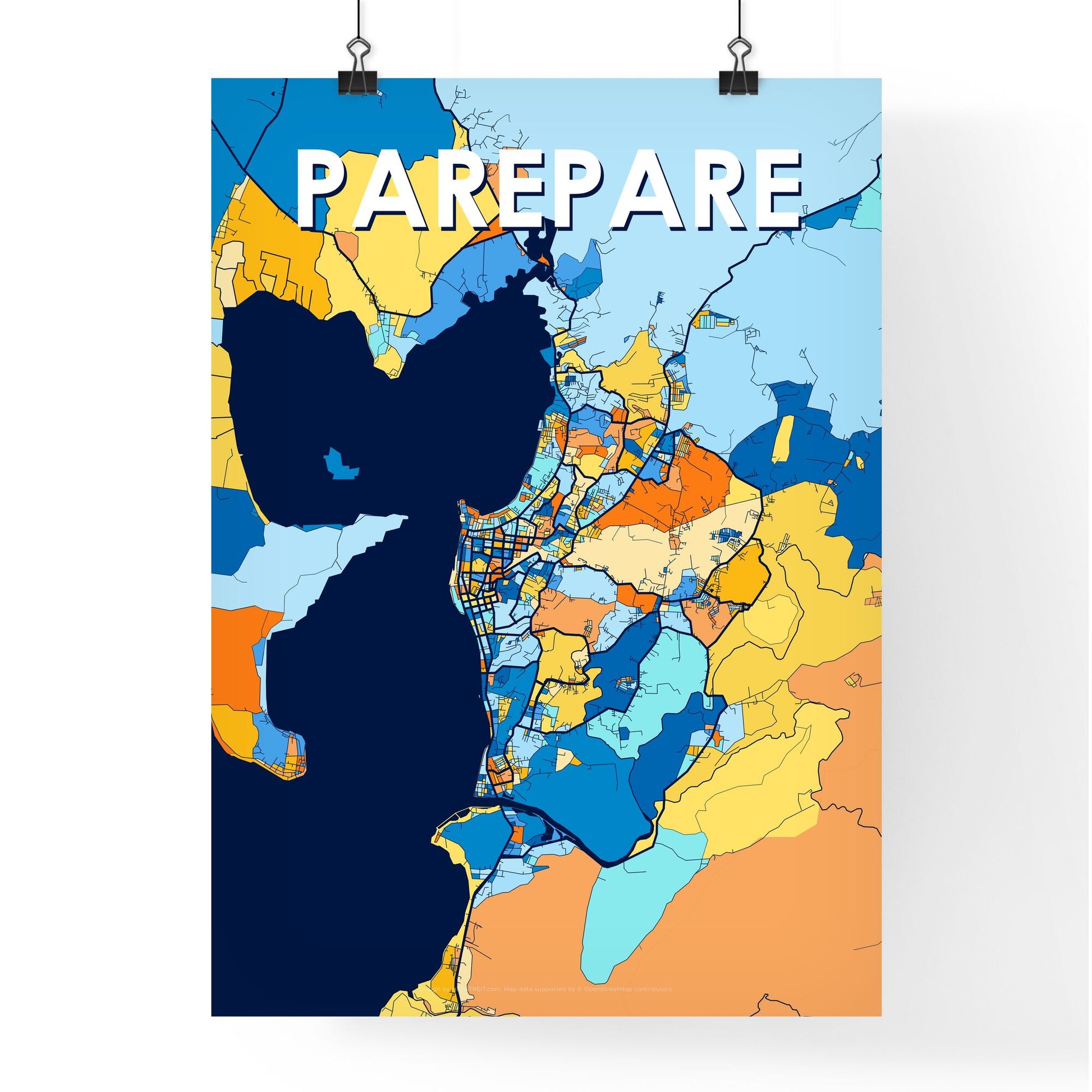 PAREPARE INDONESIA Vibrant Colorful Art Map Poster Blue Orange