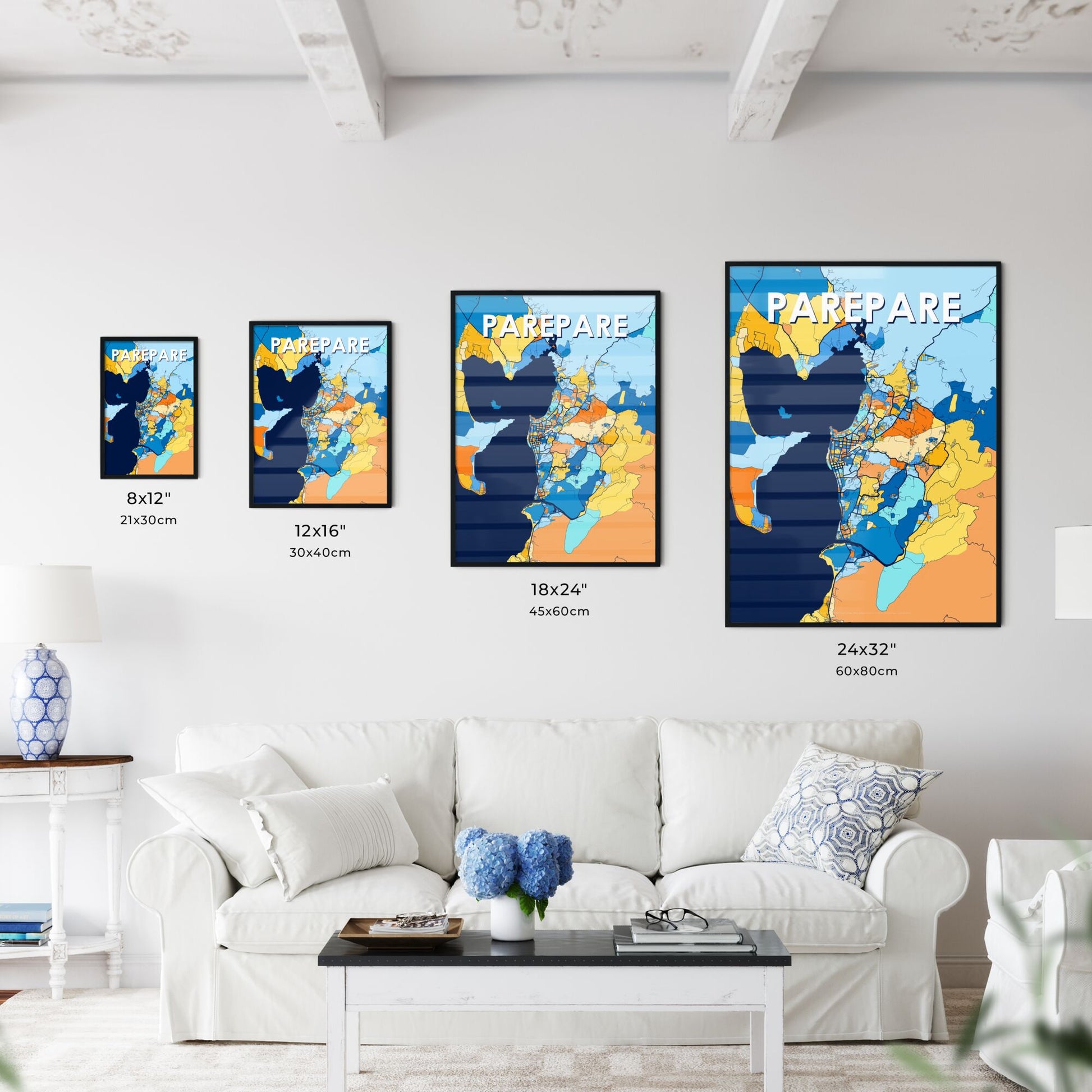 PAREPARE INDONESIA Vibrant Colorful Art Map Poster Blue Orange