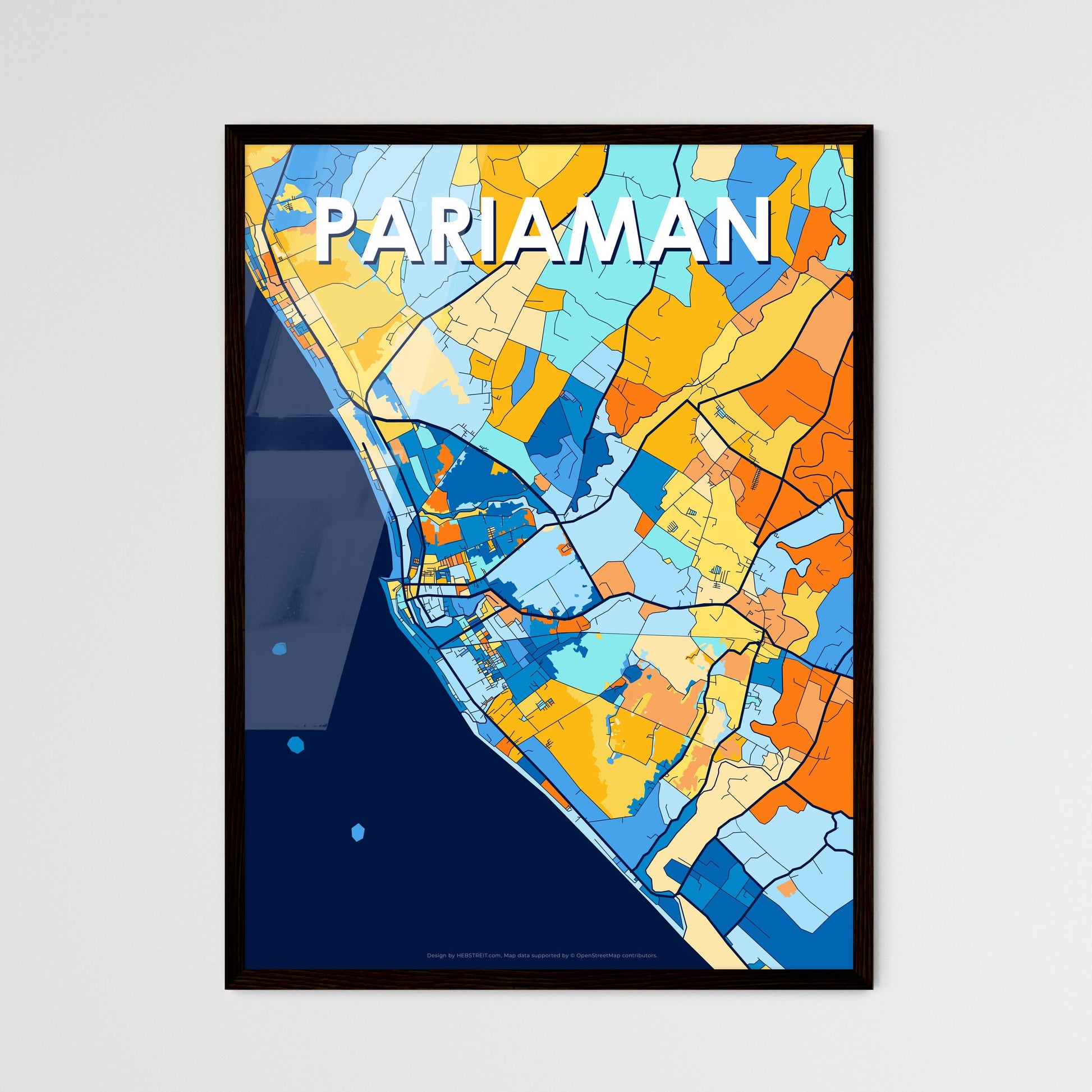 PARIAMAN INDONESIA Vibrant Colorful Art Map Poster Blue Orange