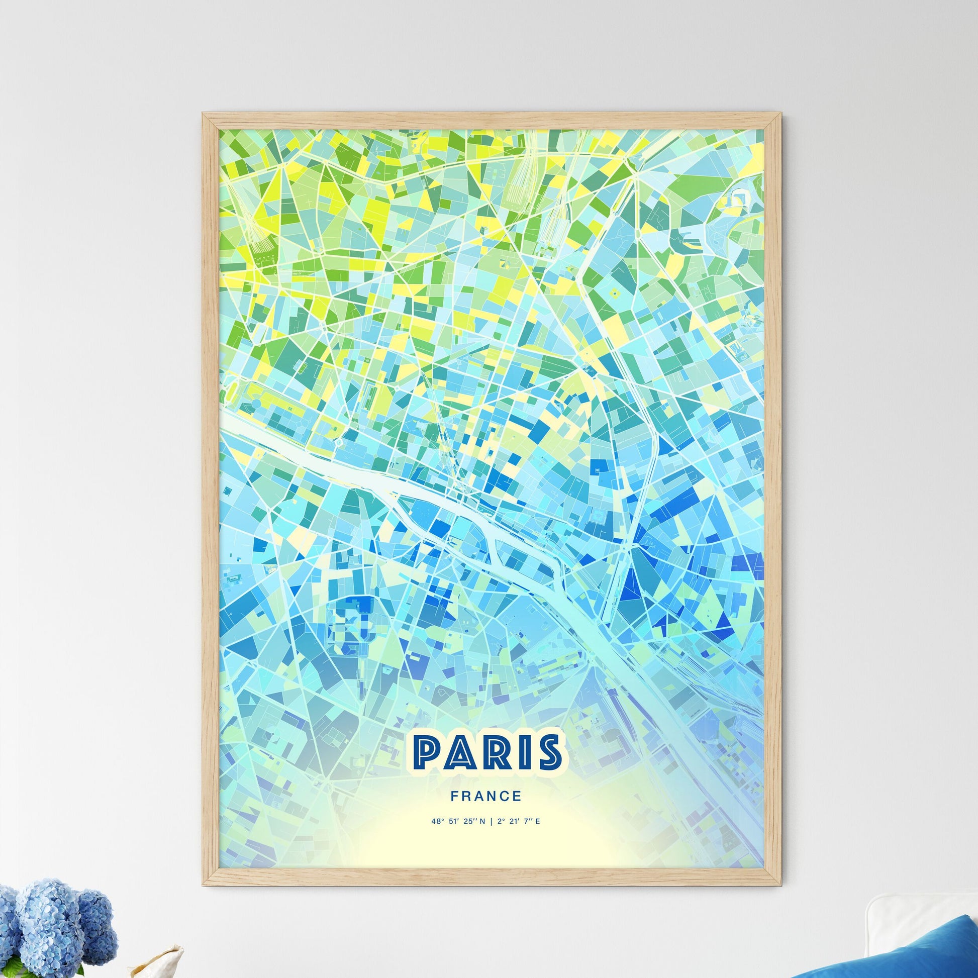 Colorful Paris France Fine Art Map Cool Blue