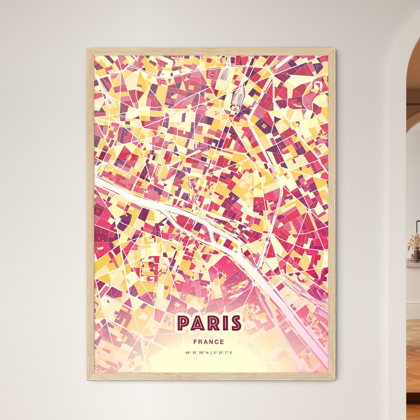 Colorful Paris France Fine Art Map Hot Red