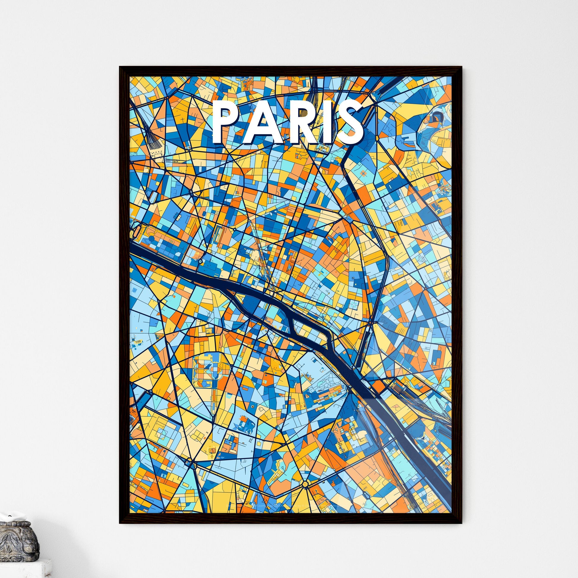 PARIS FRANCE Vibrant Colorful Art Map Poster Blue Orange