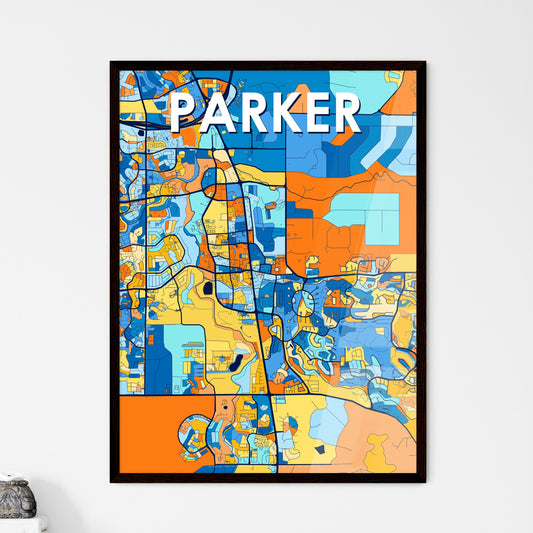 PARKER COLORADO Vibrant Colorful Art Map Poster Blue Orange