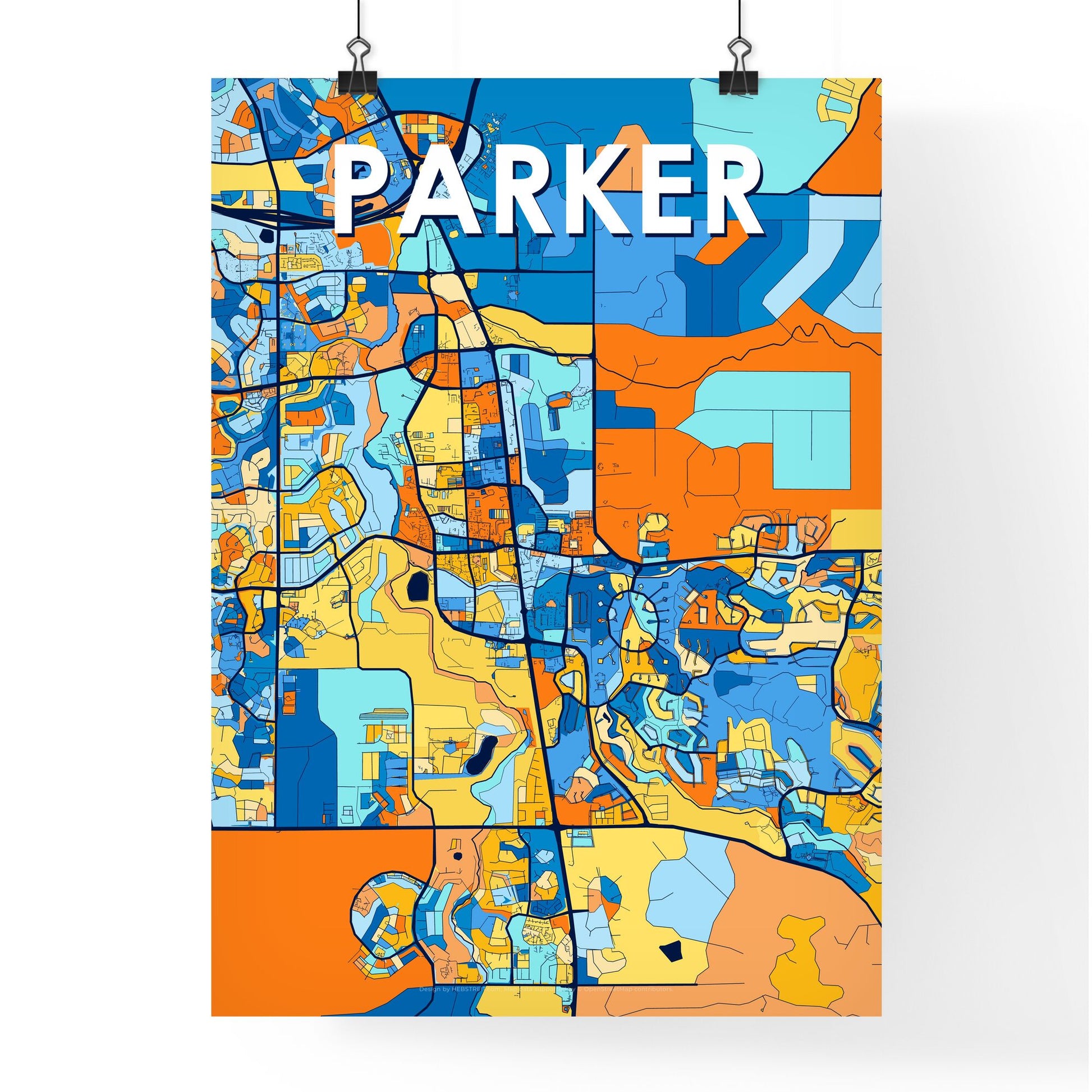 PARKER COLORADO Vibrant Colorful Art Map Poster Blue Orange