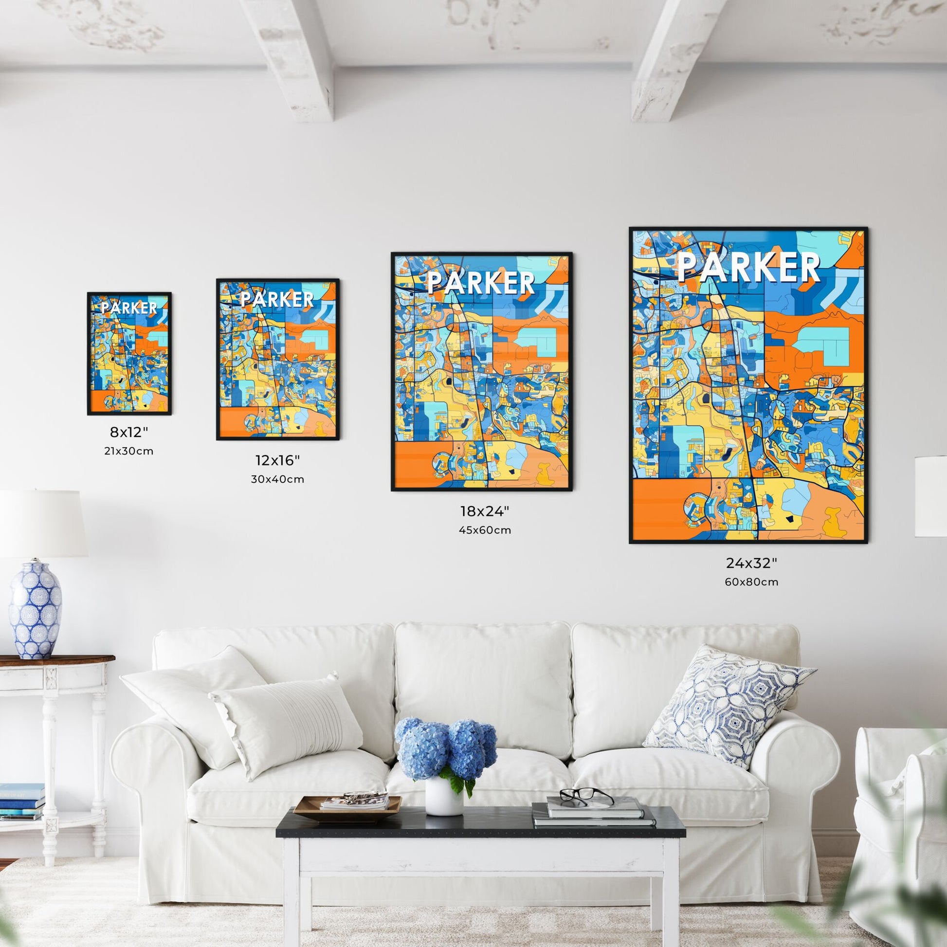 PARKER COLORADO Vibrant Colorful Art Map Poster Blue Orange