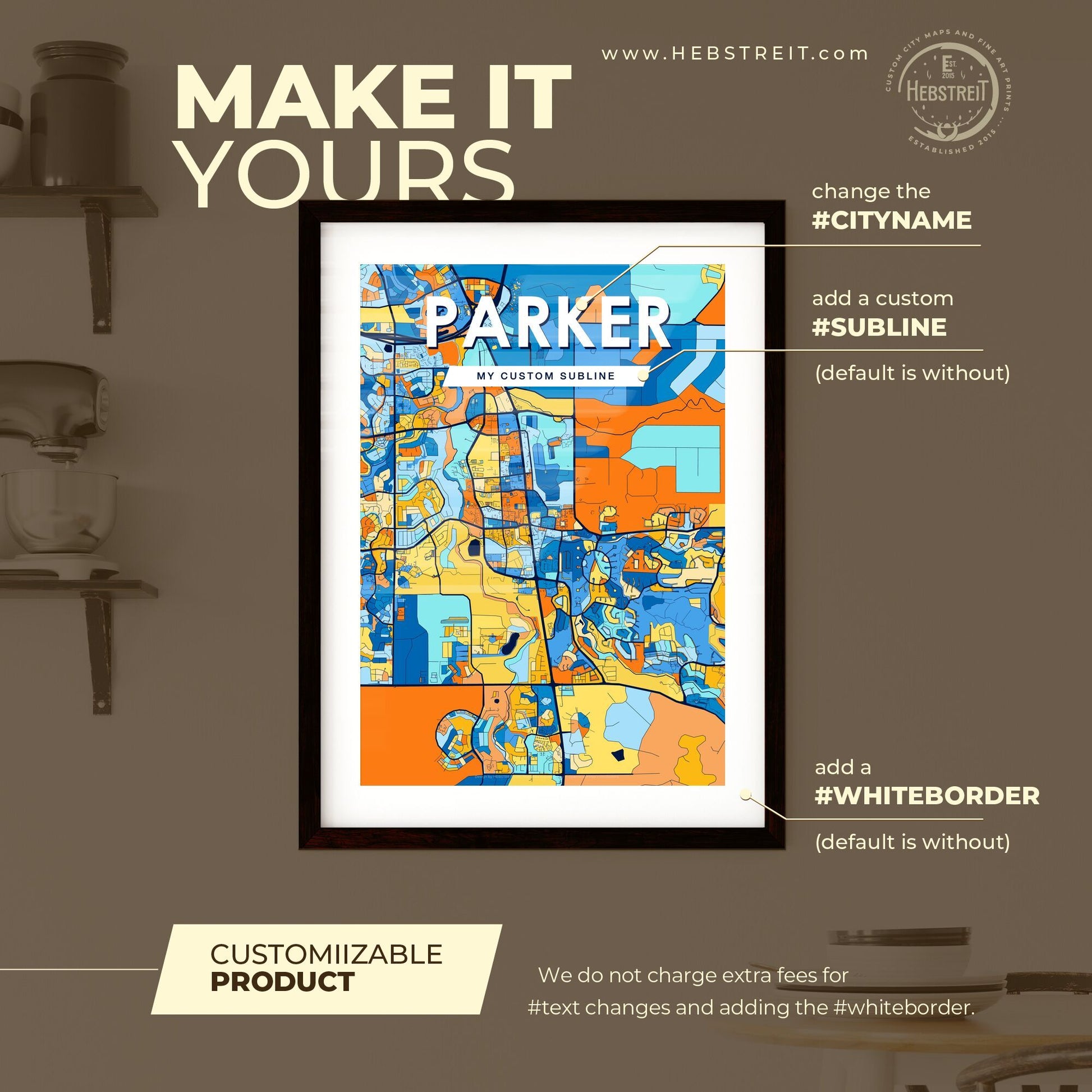 PARKER COLORADO Vibrant Colorful Art Map Poster Blue Orange