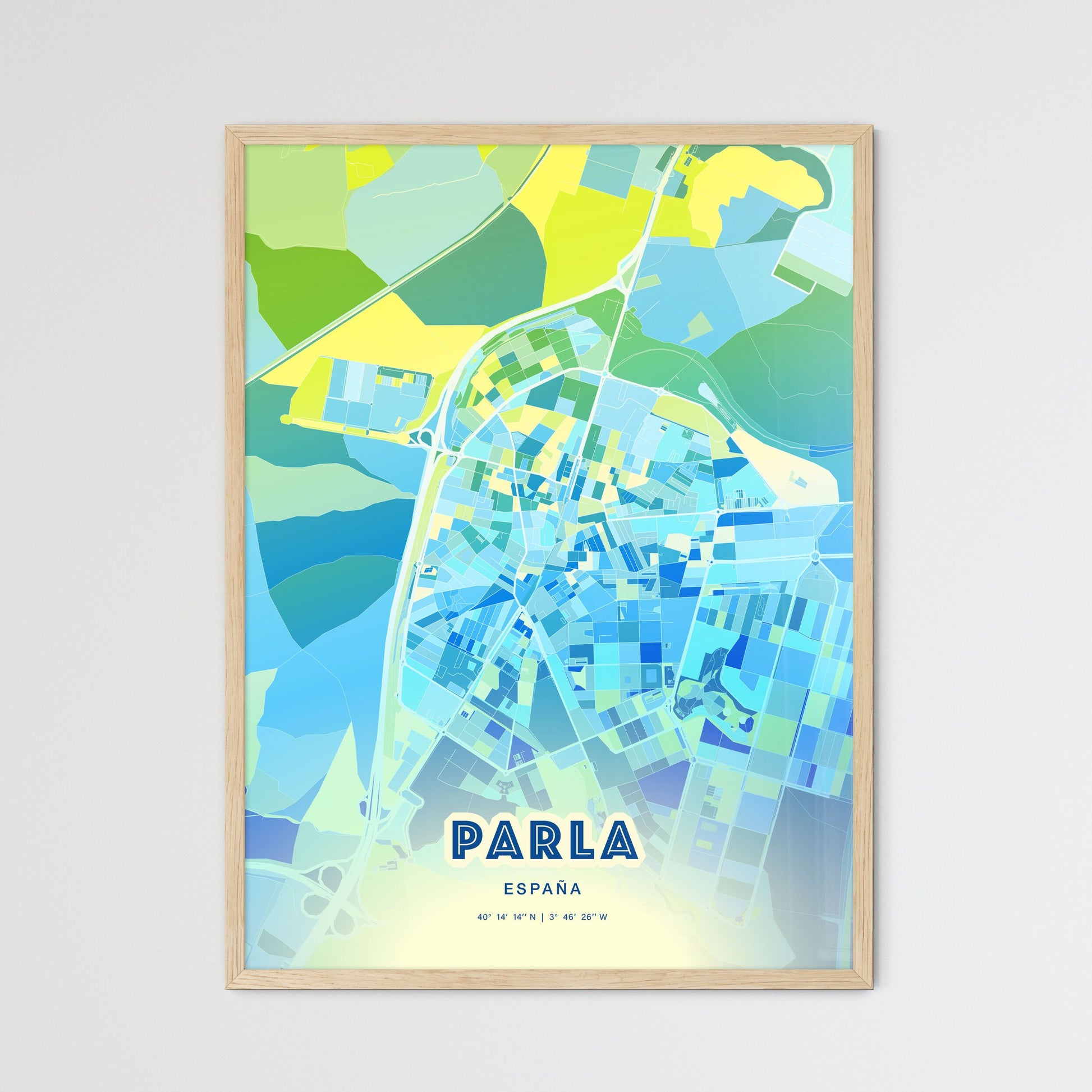 Colorful Parla Spain Fine Art Map Cool Blue