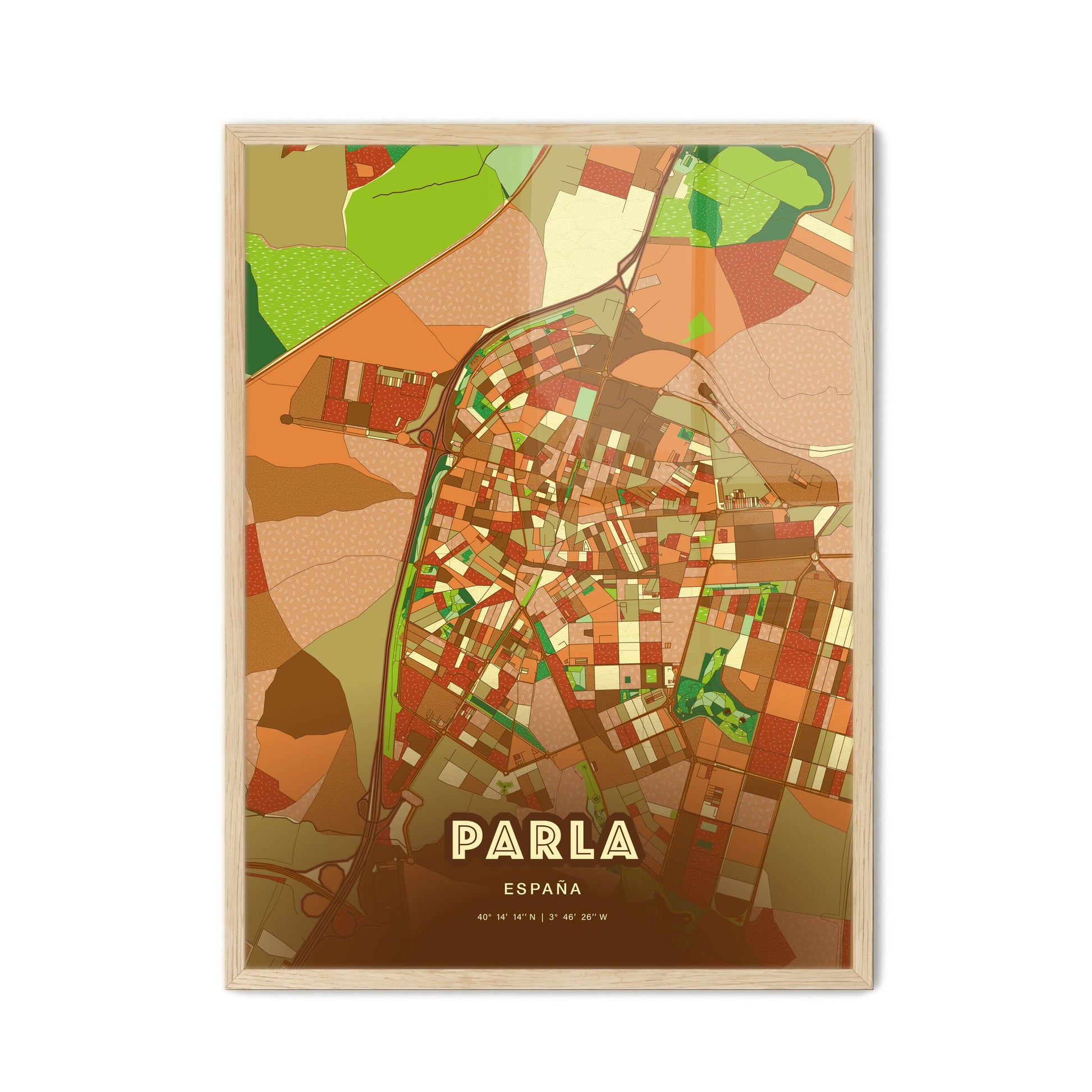 Colorful Parla Spain Fine Art Map Farmhouse