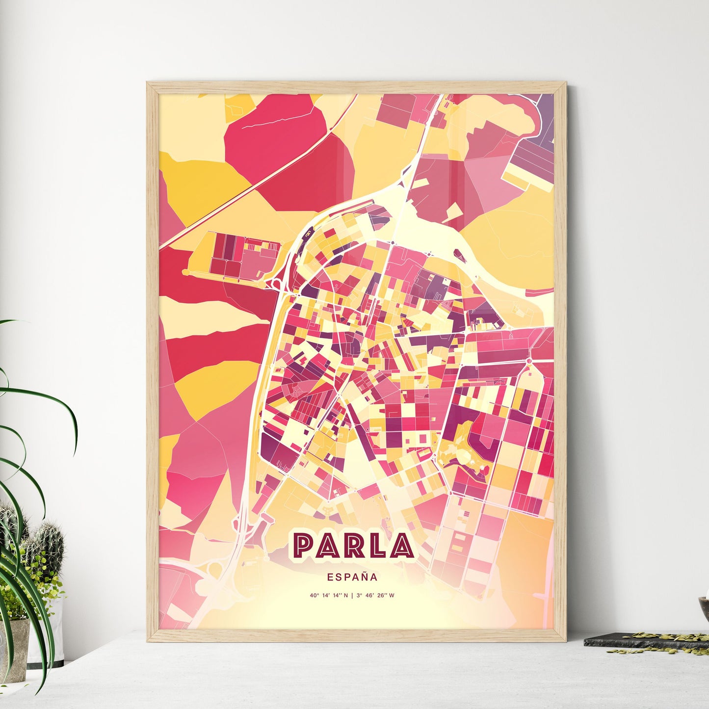 Colorful Parla Spain Fine Art Map Hot Red