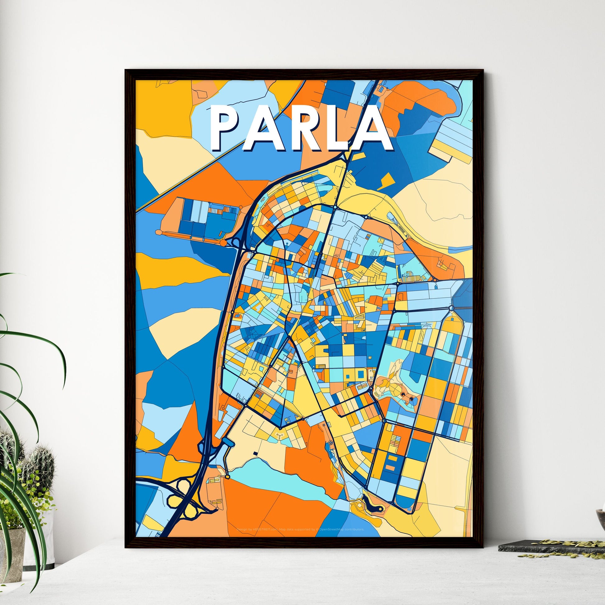 PARLA SPAIN Vibrant Colorful Art Map Poster Blue Orange