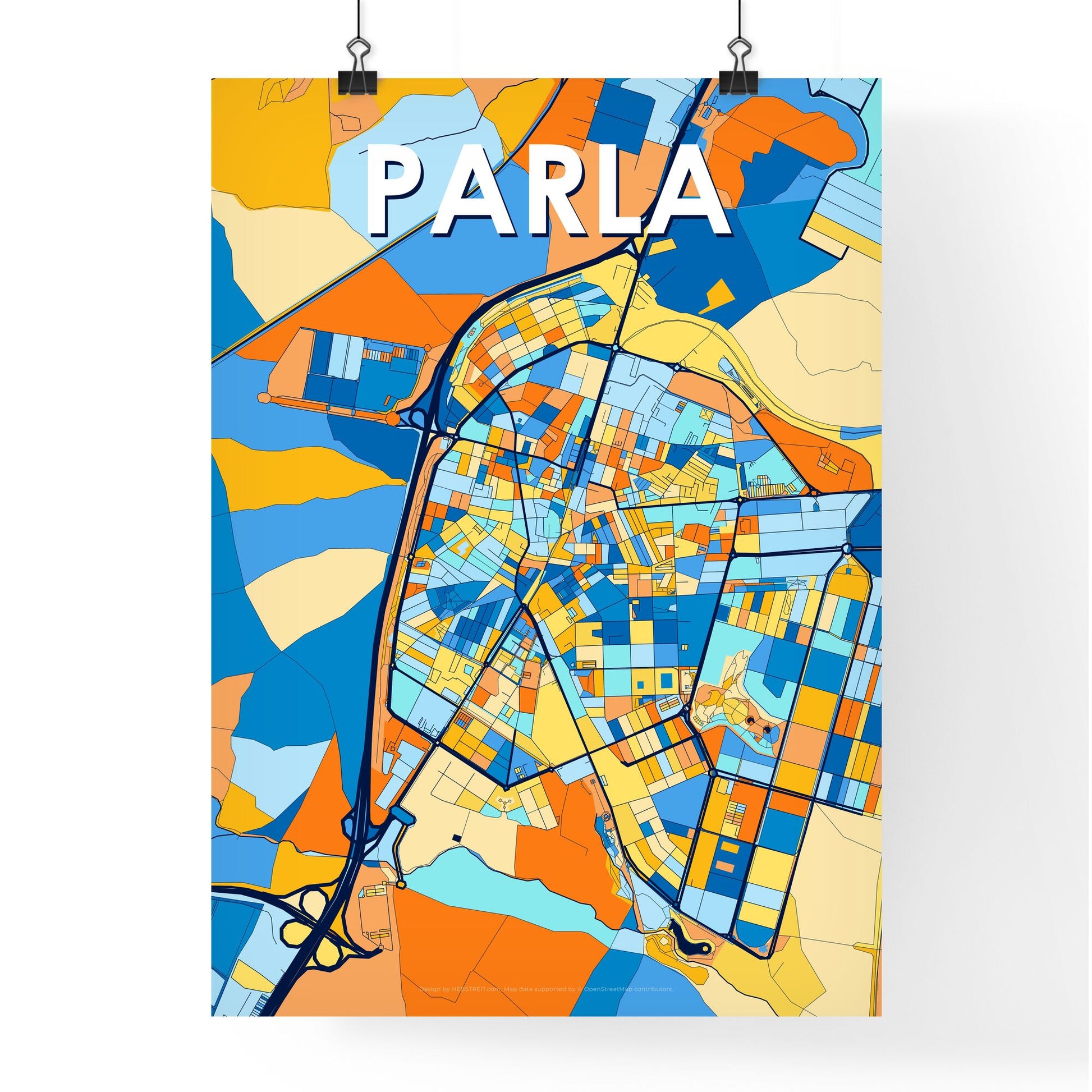 PARLA SPAIN Vibrant Colorful Art Map Poster Blue Orange