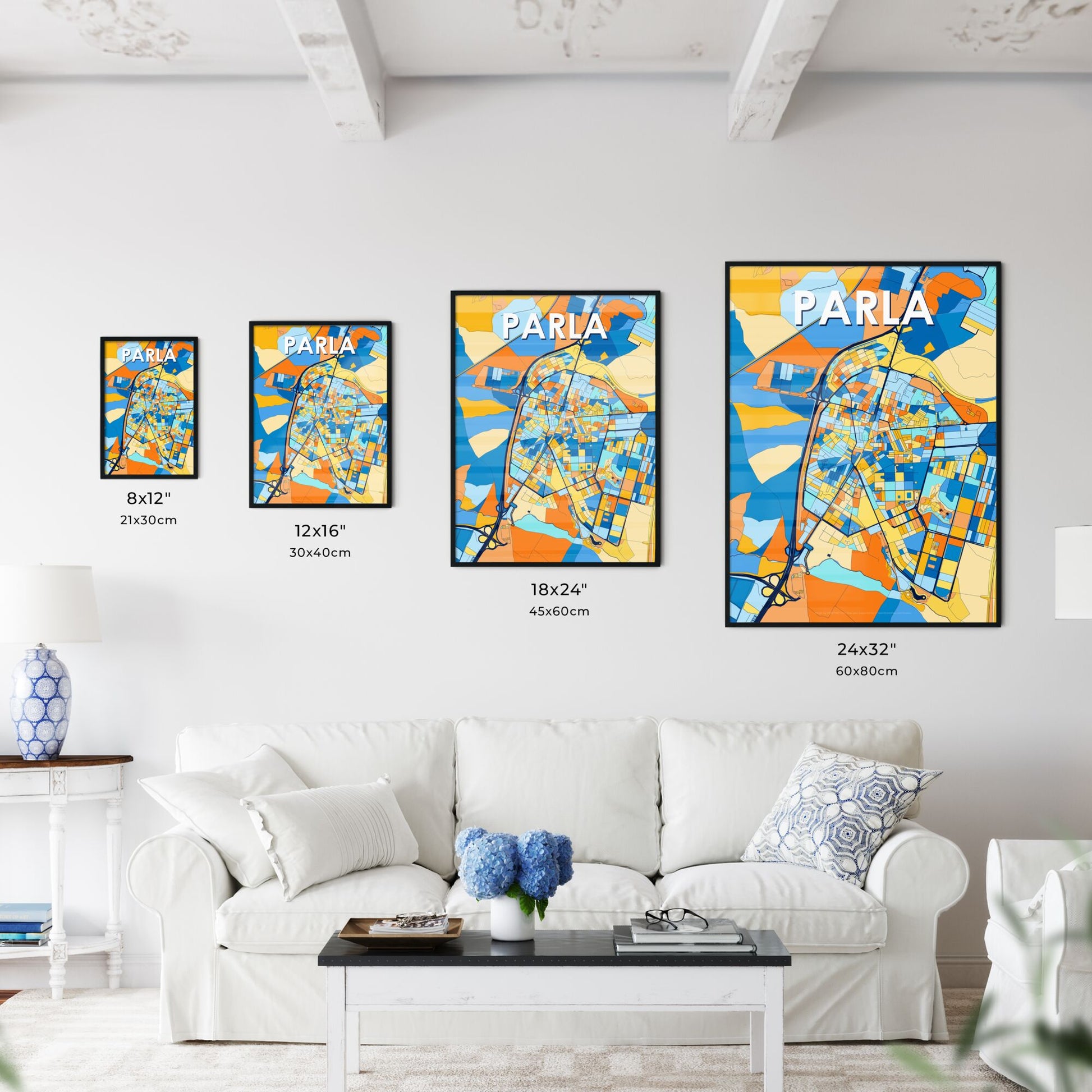 PARLA SPAIN Vibrant Colorful Art Map Poster Blue Orange