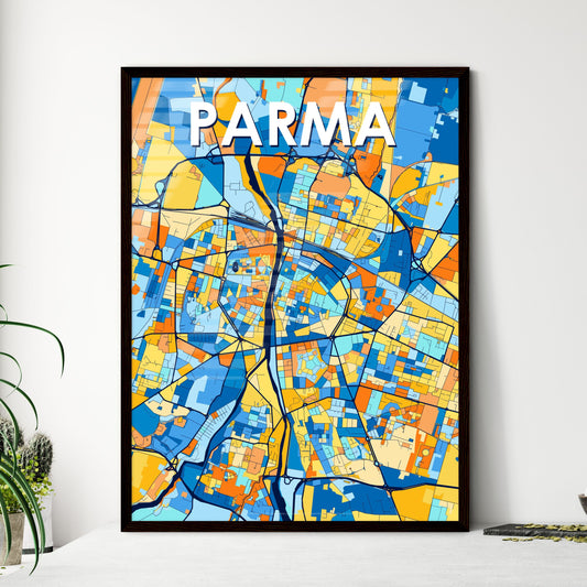 PARMA ITALY Vibrant Colorful Art Map Poster Blue Orange