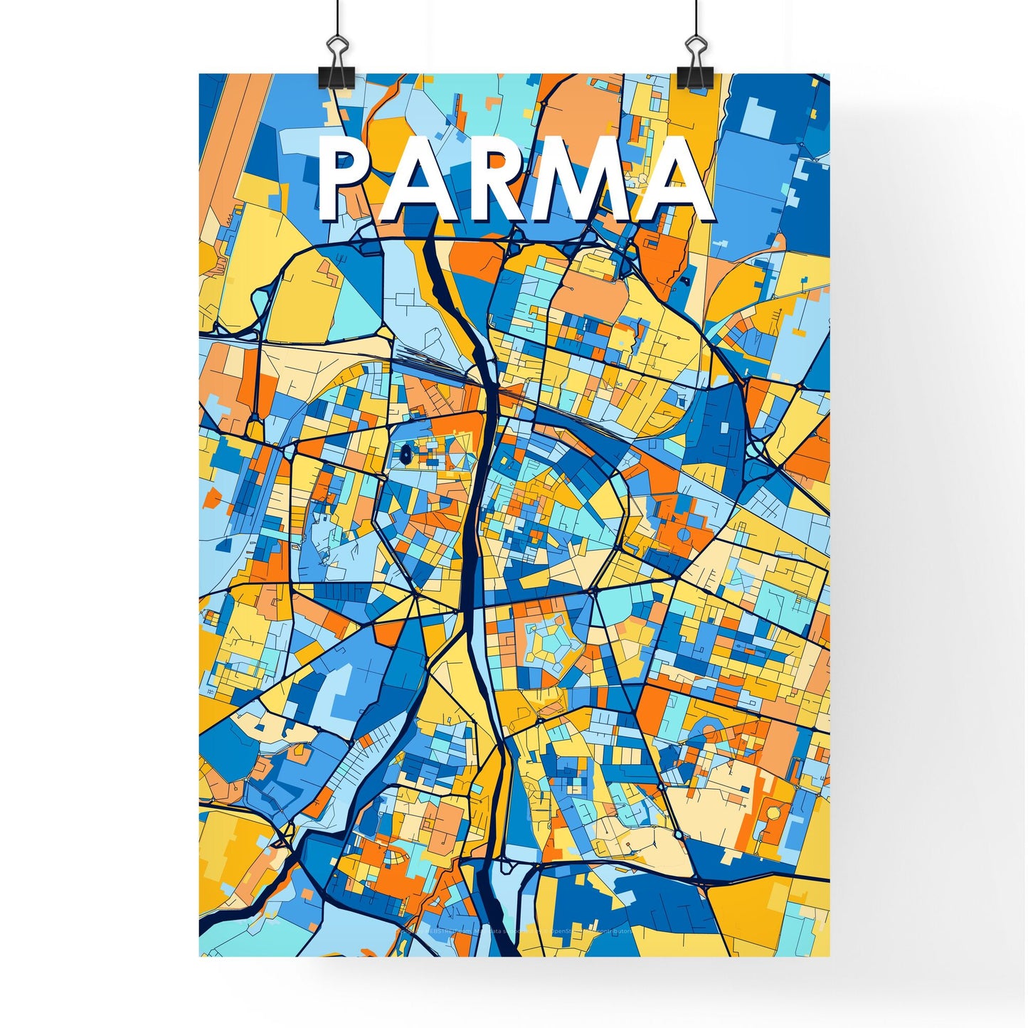 PARMA ITALY Vibrant Colorful Art Map Poster Blue Orange