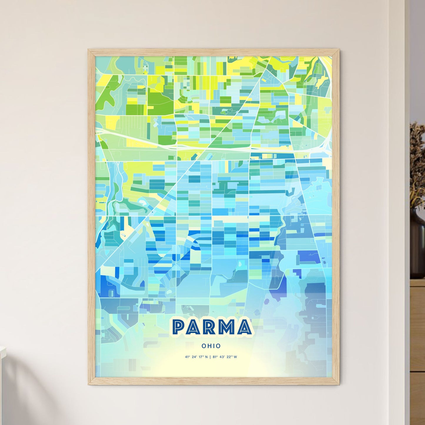 Colorful Parma Ohio Fine Art Map Cool Blue