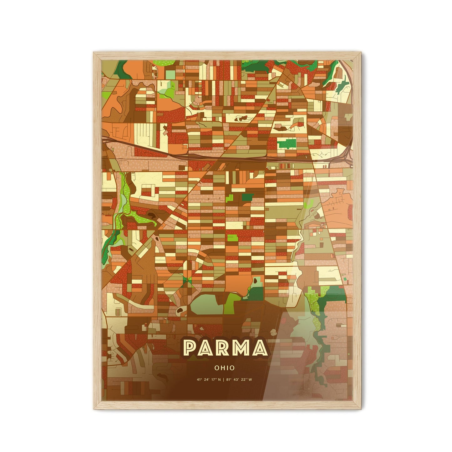 Colorful Parma Ohio Fine Art Map Farmhouse