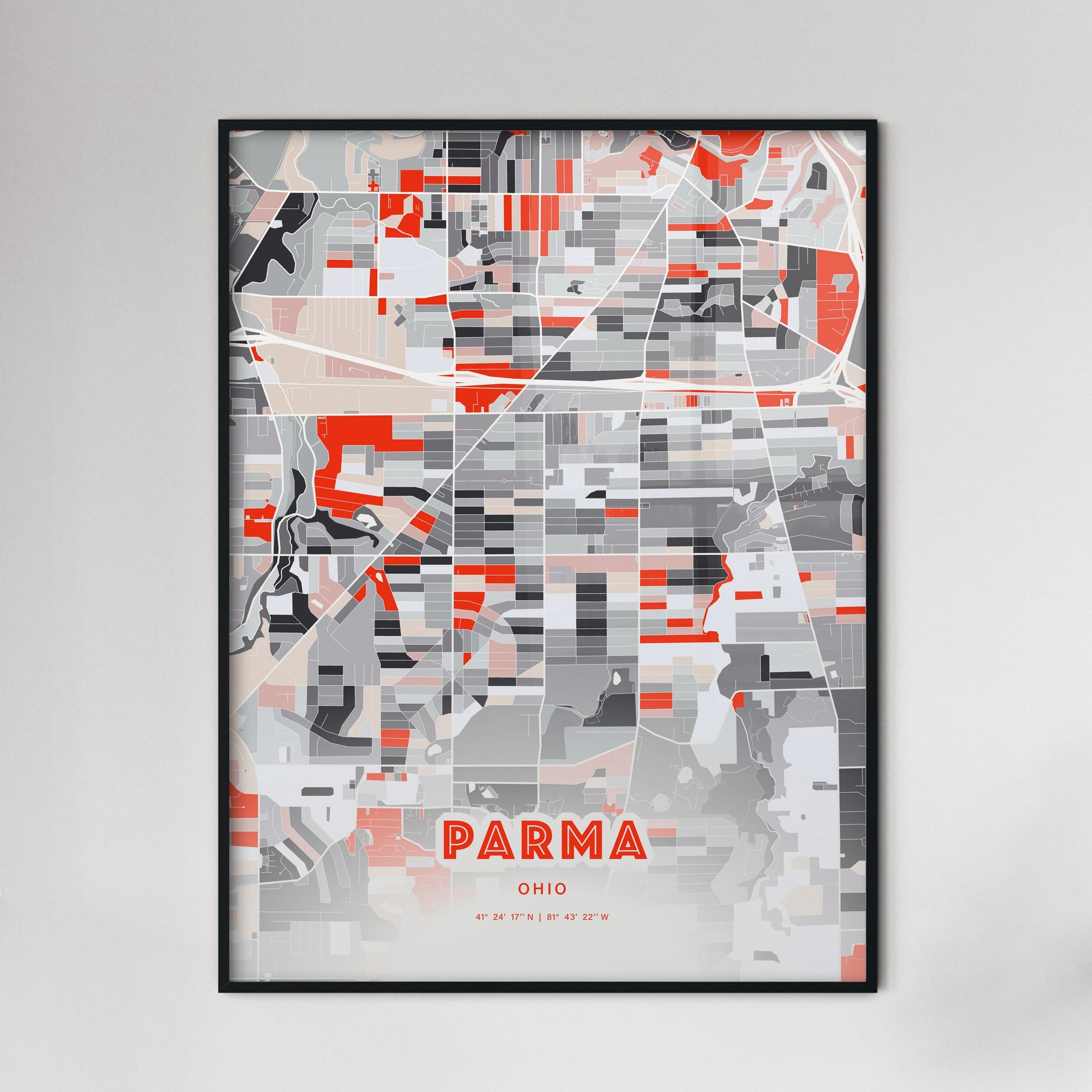 Colorful Parma Ohio Fine Art Map Modern Expressive