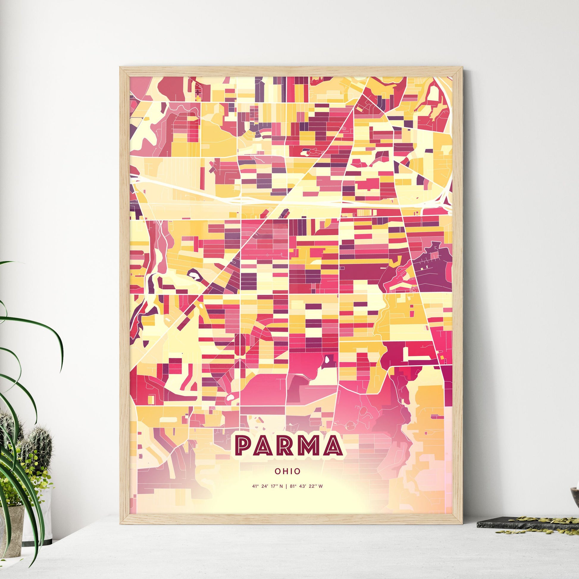 Colorful Parma Ohio Fine Art Map Hot Red