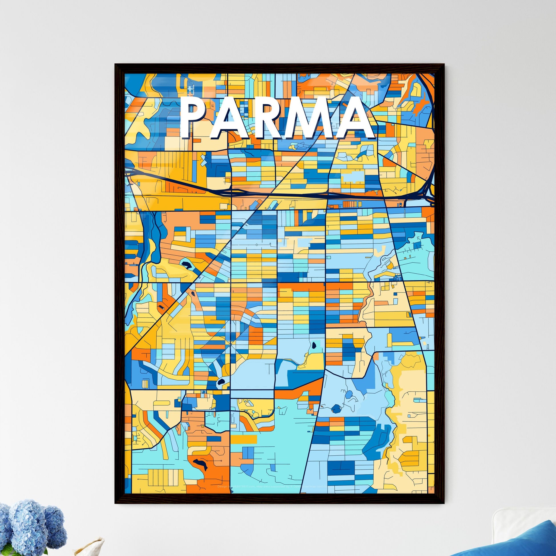 PARMA OHIO Vibrant Colorful Art Map Poster Blue Orange