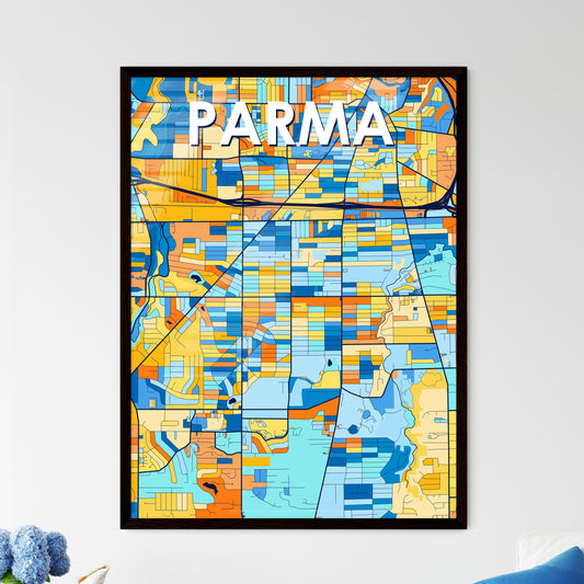 PARMA OHIO Vibrant Colorful Art Map Poster Blue Orange